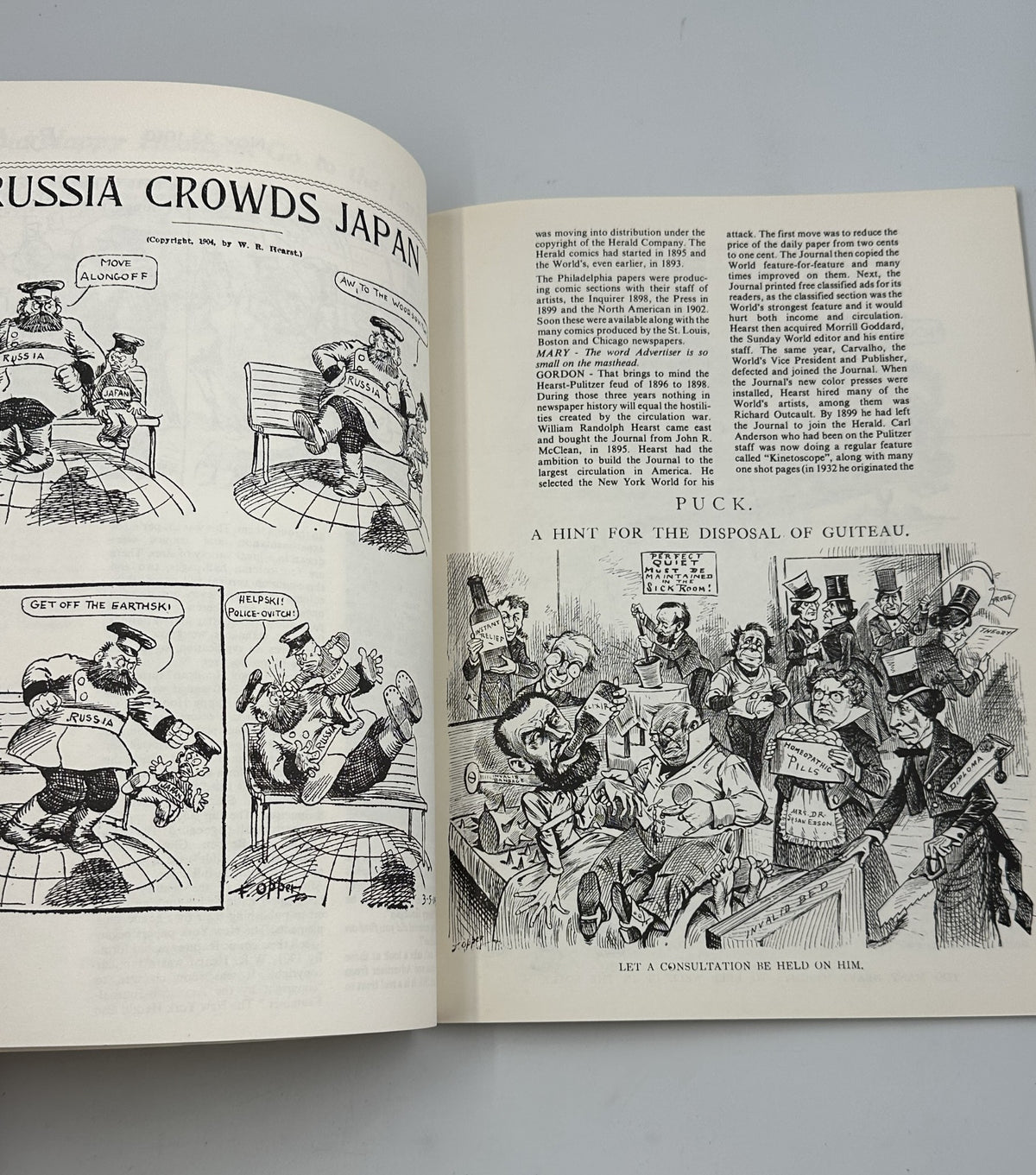 Illustration from Cartoonist Profiles Magazine March 1980 featuring editorial cartoons and caricatures depicting various social themes, including the title 'Puck. A Hint for the Disposal of Guiteau.' This collectible magazine includes profiles of notable cartoonists.