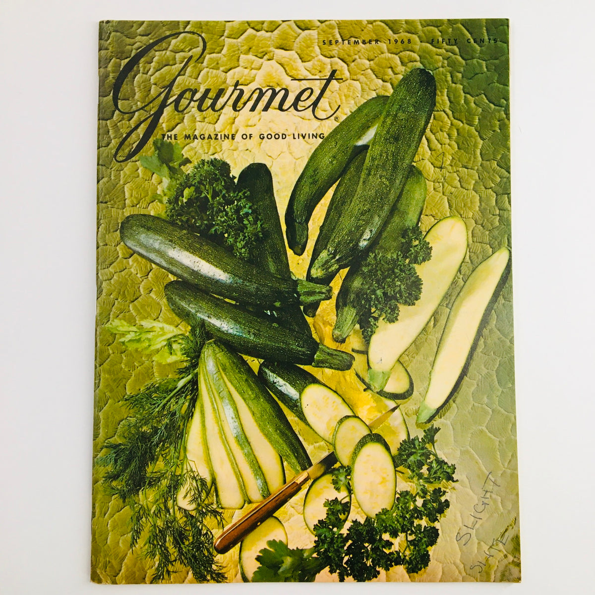 Cover of Gourmet Magazine of Good Living, September 1968, featuring a collection of fresh vegetables, highlighting the article 'The Remarkable Elefante'.