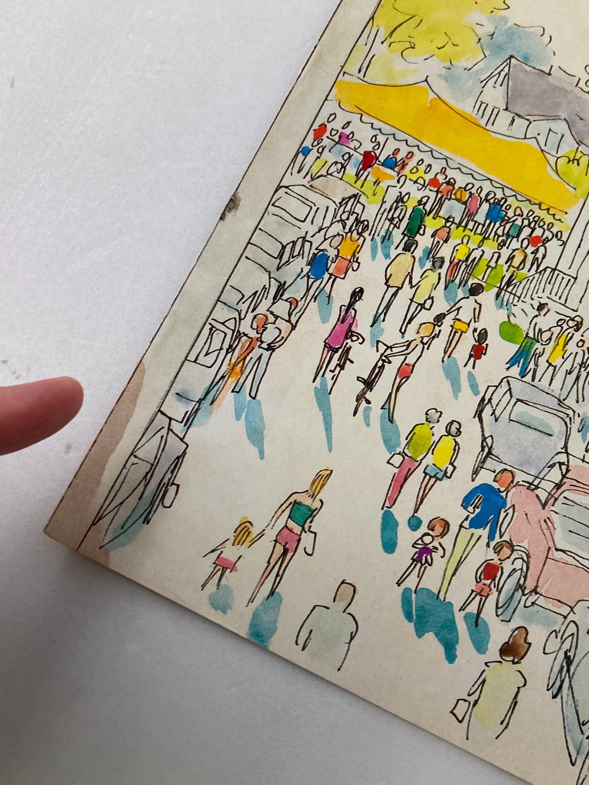 Illustration from The New Yorker September 8, 1986 cover titled 'Church Time' by Arthur Getz, depicting a busy street scene with people walking among cars and a market.