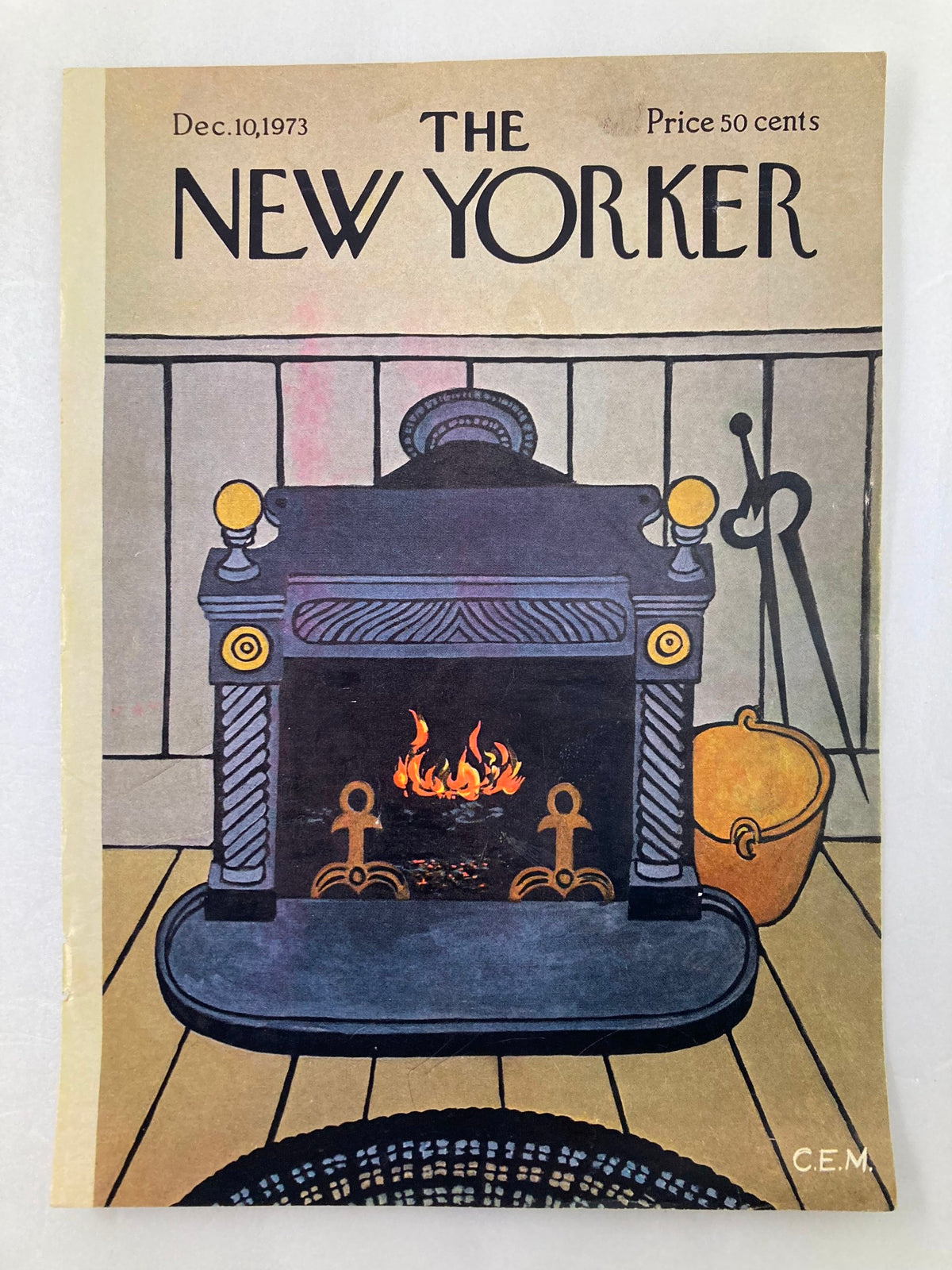 Cover only The New Yorker December 10 1973 highlighting a colorful fireplace illustration by Charles Martin, perfect for vintage magazine art collectors.