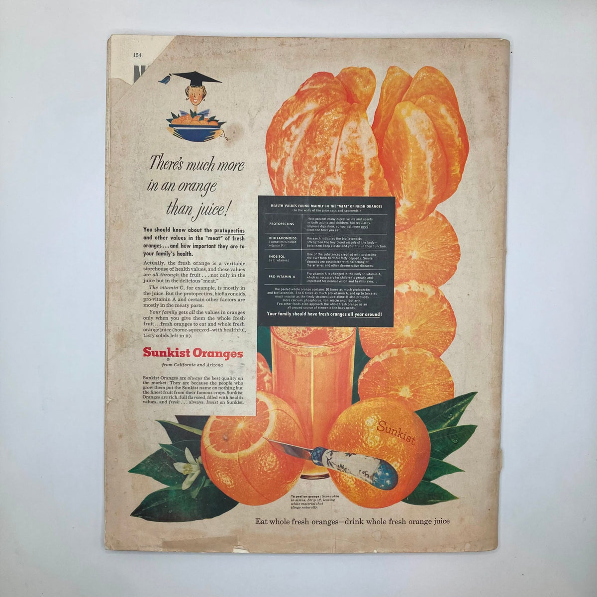 Back cover of the Saturday Evening Post Magazine, September 24, 1955, featuring an advertisement for Sunkist Oranges highlighting health benefits and fresh juice.
