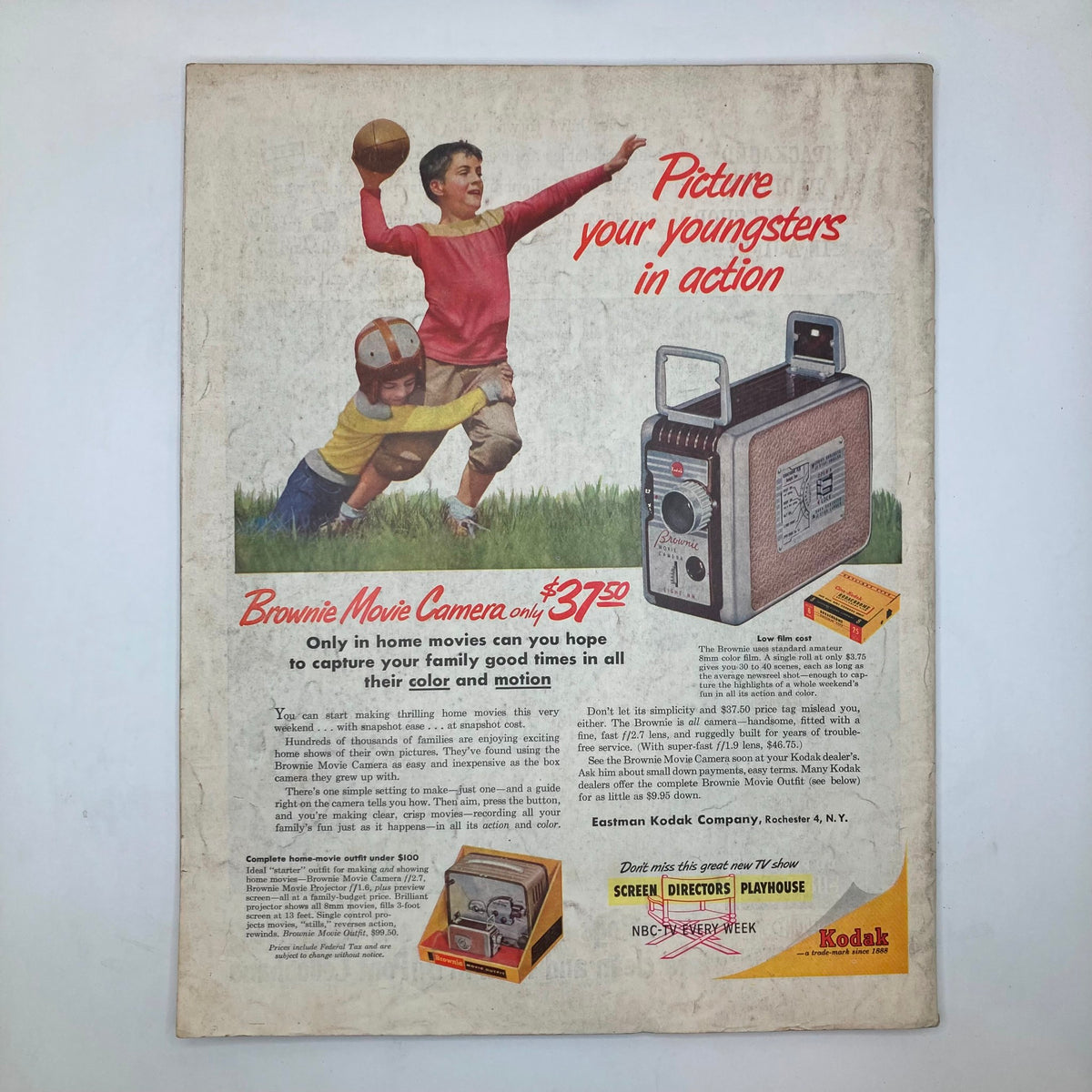 Back cover of the Saturday Evening Post Magazine October 22 1955 featuring an advertisement for the Brownie Movie Camera, promoting family home movies.