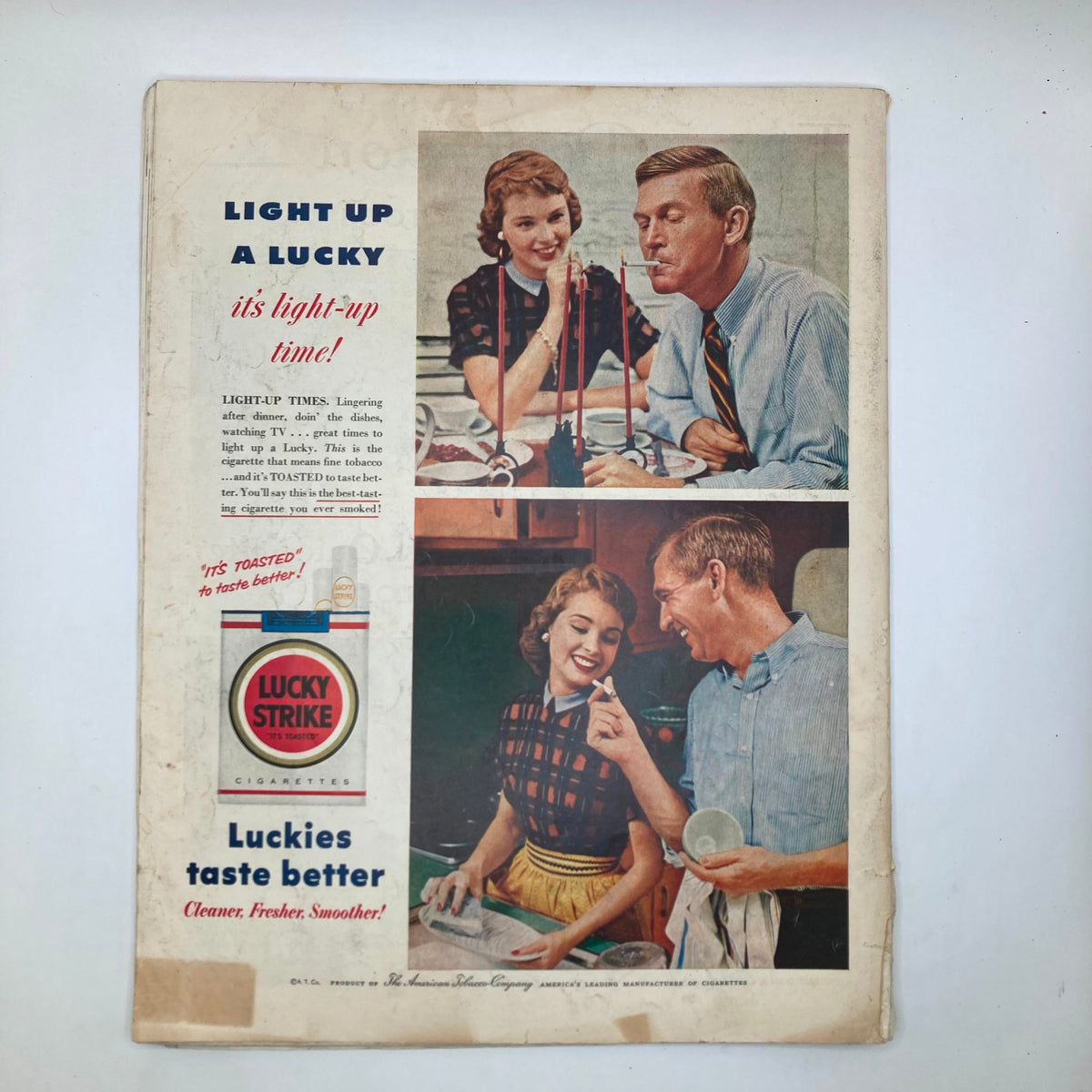 Advertisement page from Saturday Evening Post Magazine March 3 1956 showcasing a Lucky Strike cigarette ad with images of couples enjoying a light-up time.
