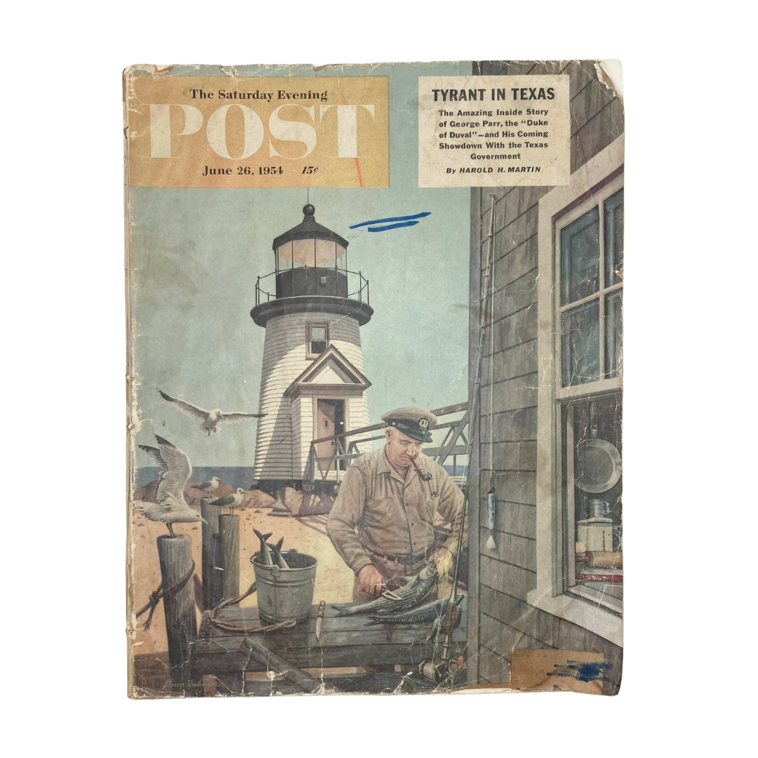 Cover of the Saturday Evening Post Magazine from June 26, 1954, featuring a Coast Guard man and a lighthouse illustration by Stevan Dohanos.