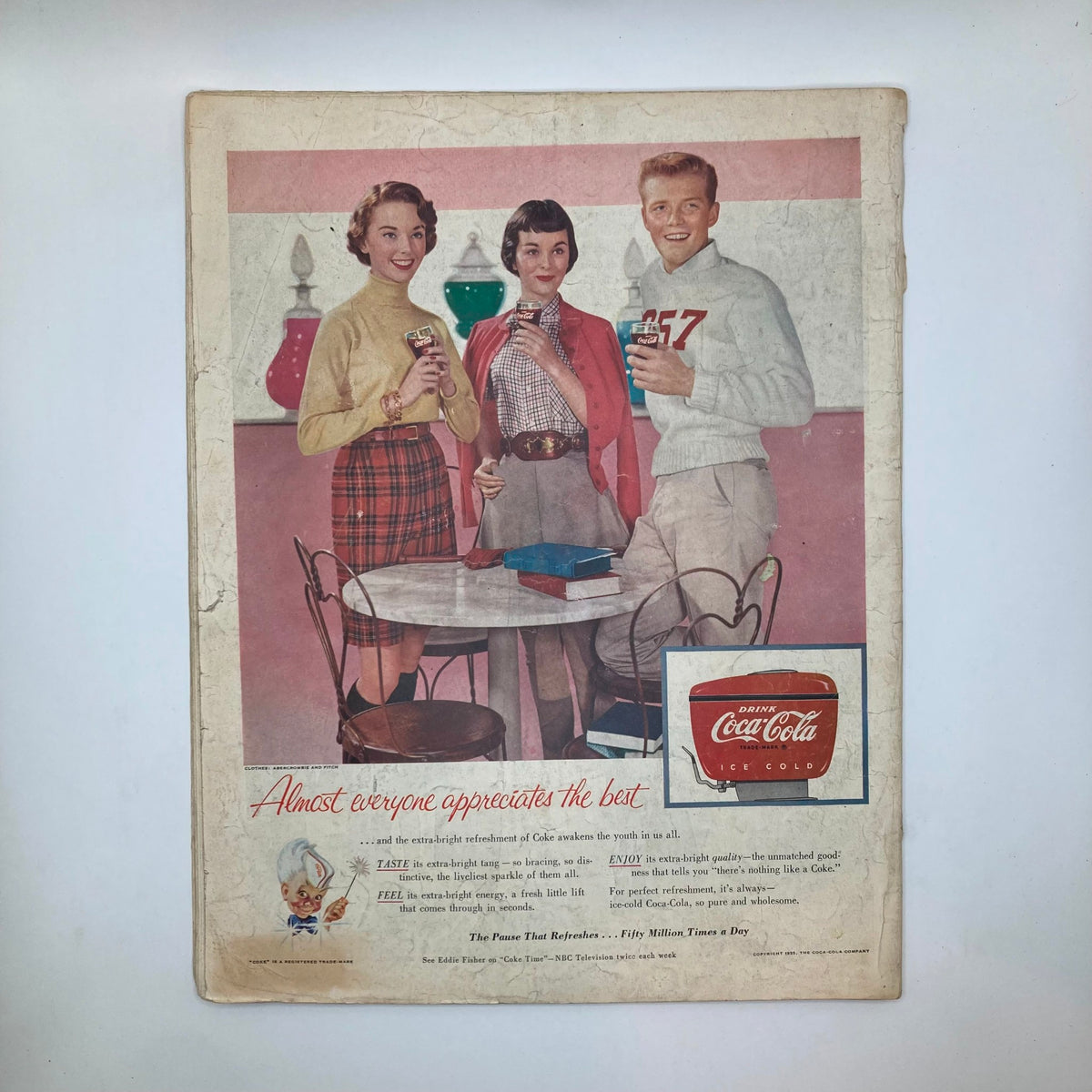 Back cover of the Saturday Evening Post Magazine September 3 1955 The Dentist - Dohanos, showcasing a vintage Coca-Cola advertisement with three young adults enjoying drinks.
