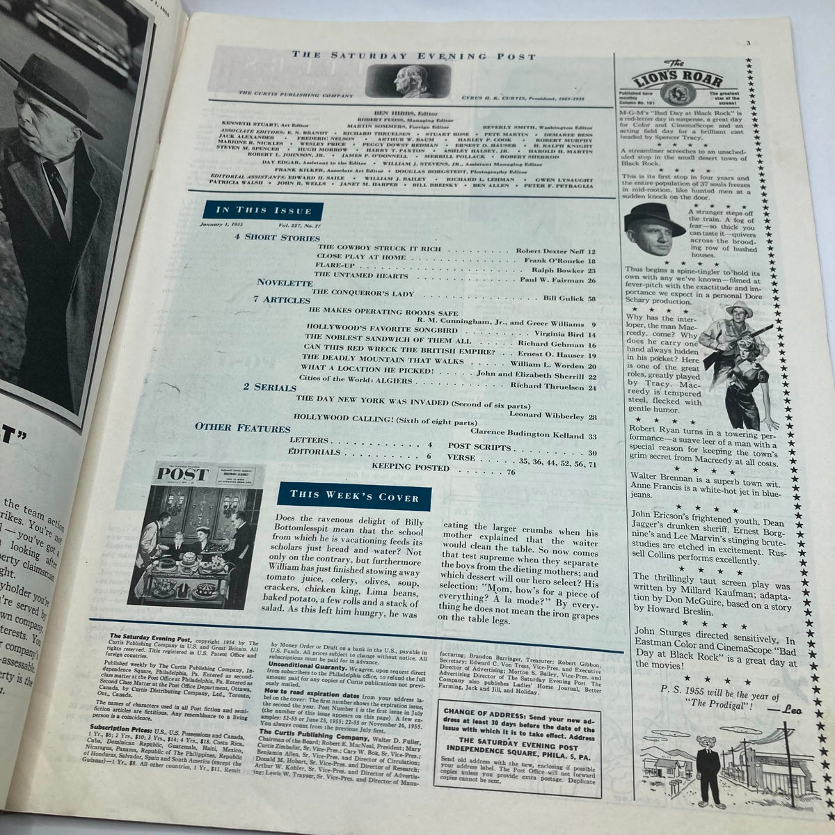 Interior page of Saturday Evening Post Magazine January 1, 1955, displaying magazine content, including features and articles, reflecting vintage publishing style.