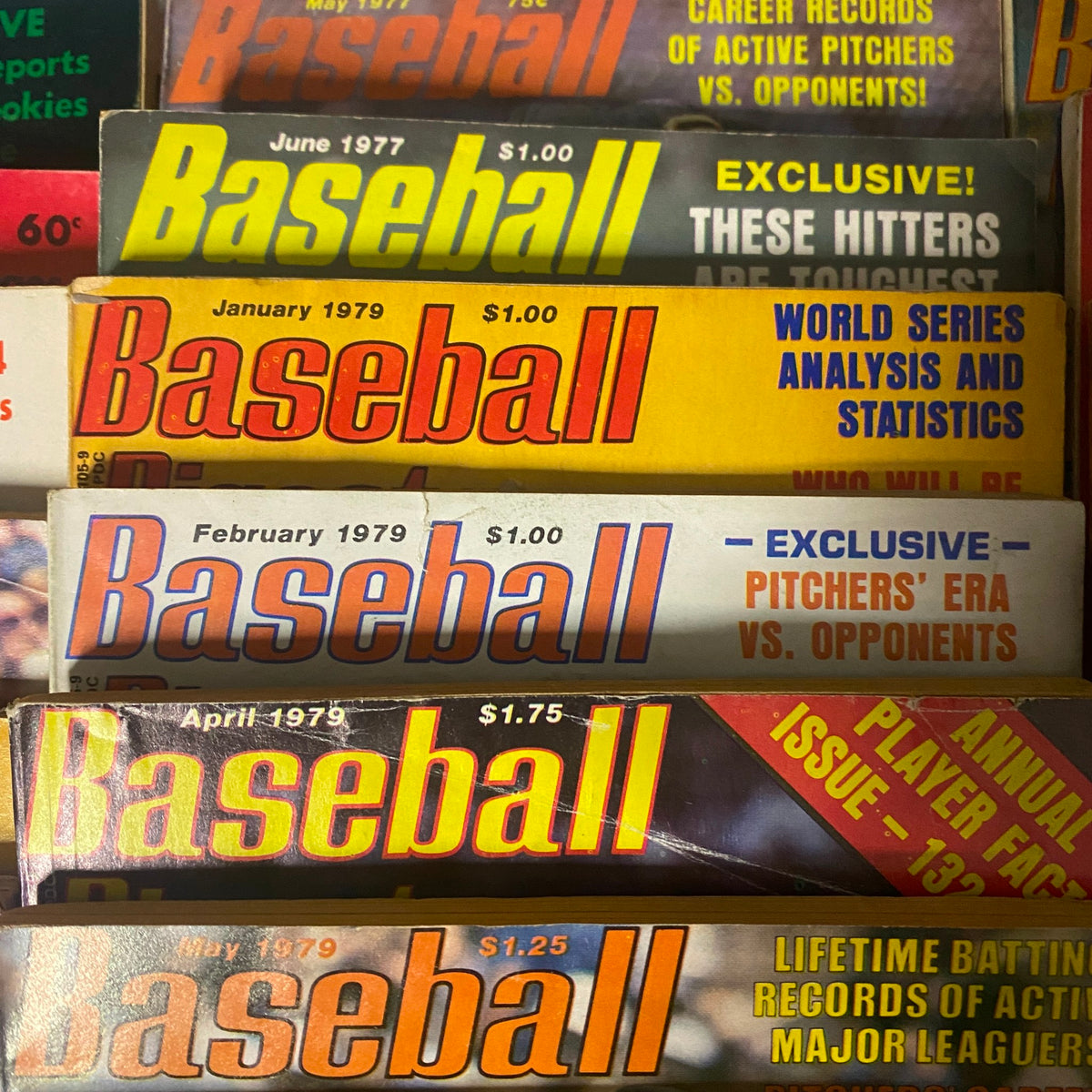 Rare Baseball Digest Collection, displaying various issues from January to May 1979, focusing on World Series analysis and exclusive player statistics.