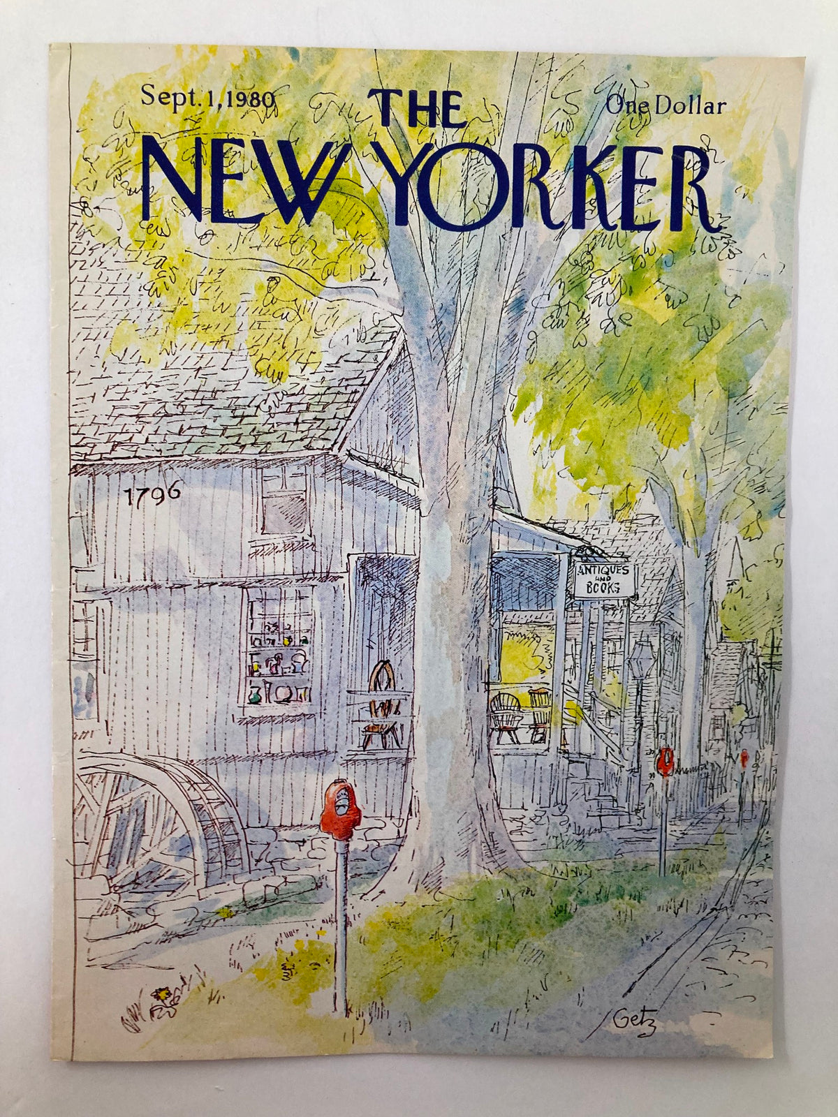 The New Yorker Cover September 1 1980, featuring an artistic illustration of a quaint scene with antiques and books, designed by Getz. This vintage cover captures nostalgia, ideal for collectors and decor enthusiasts.