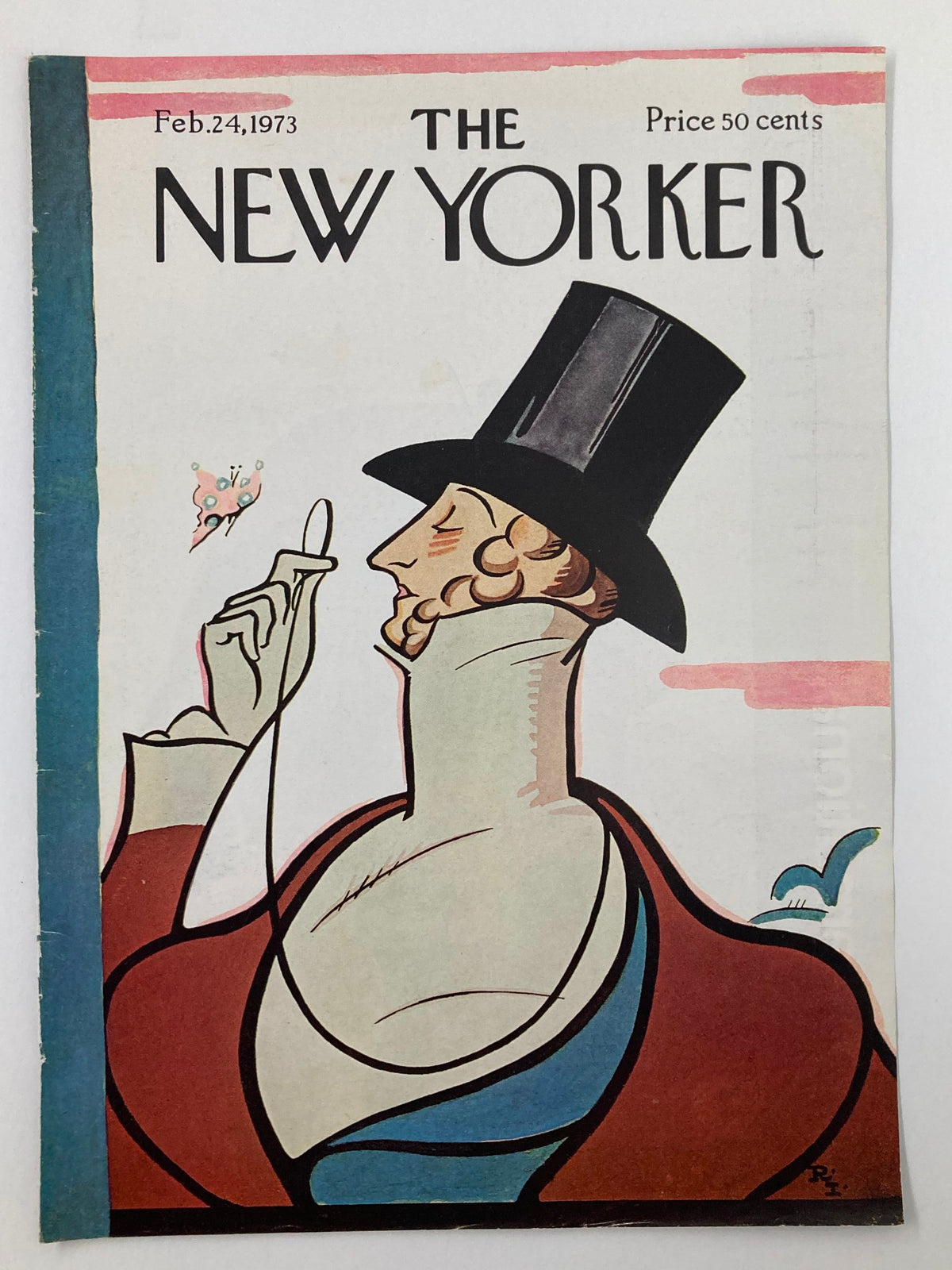 COVER ONLY The New Yorker February 24 1973 Master Tilley by Rea Irvin showcasing a dapper gentleman in a top hat, with artistic illustrations and vintage charm.