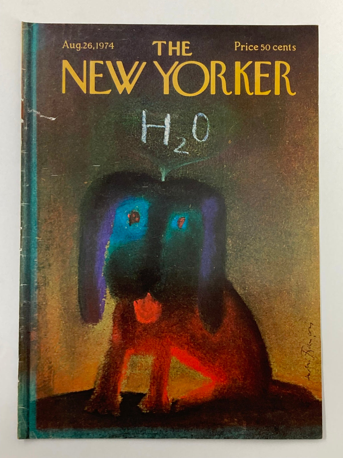 The New Yorker Cover August 26 1974 H2O Dog by Andrei Francois displayed in a different angle, highlighting the artistic details and unique style of the cover art.