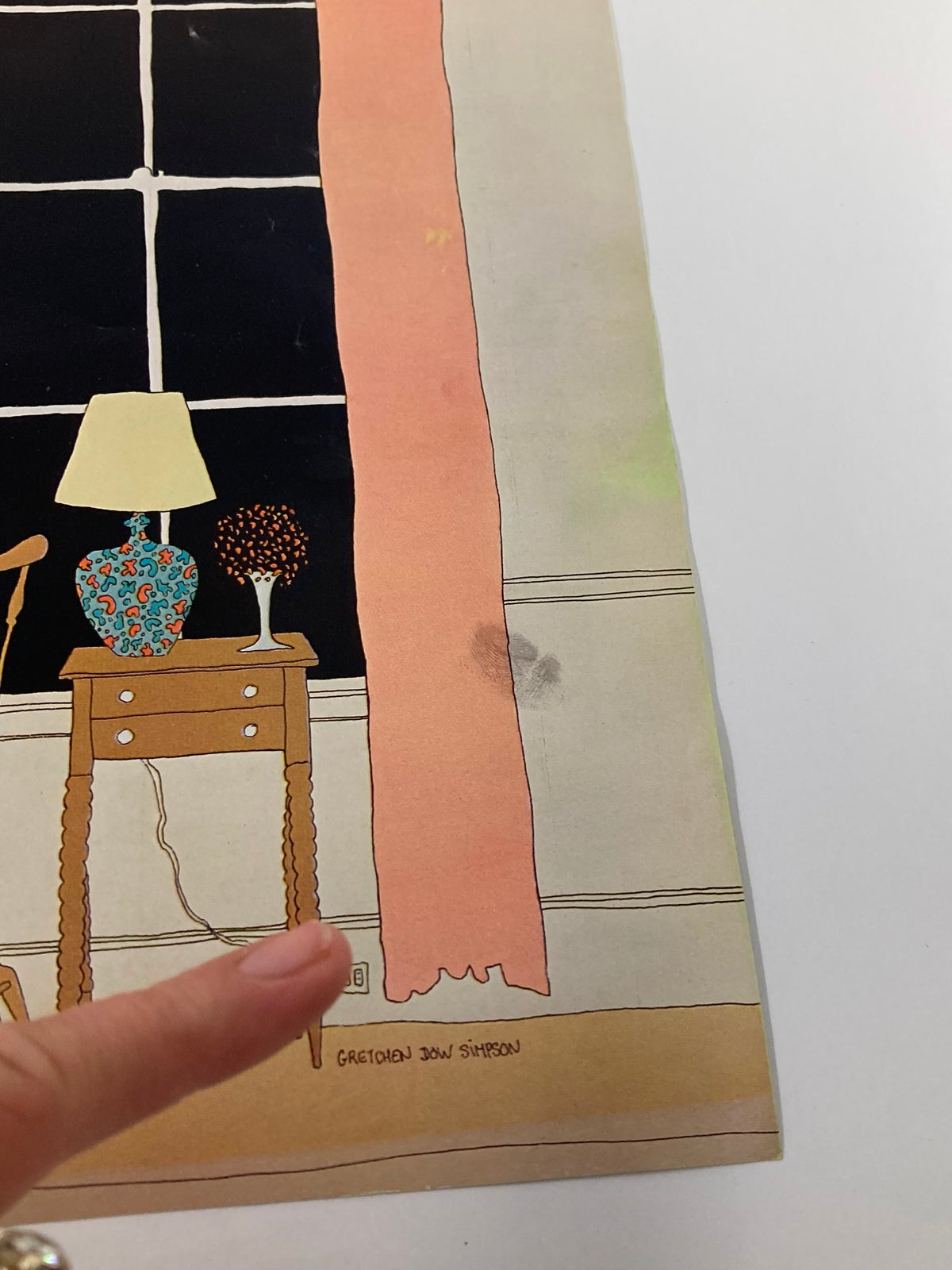 Detailed image of the COVER ONLY The New Yorker December 2 1974 Side Table by G. D. Simpson showcasing a cozy interior scene with a lamp and decorative vase.