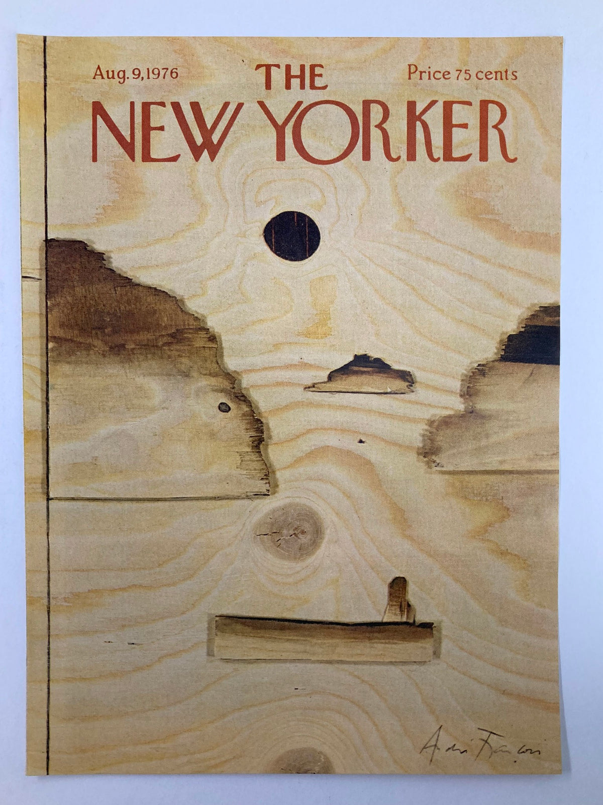 Cover only The New Yorker August 9, 1976 featuring artwork by Andrei Francois. The illustration showcases a wood theme, capturing a serene landscape with intricate details, suitable for art lovers and collectors.