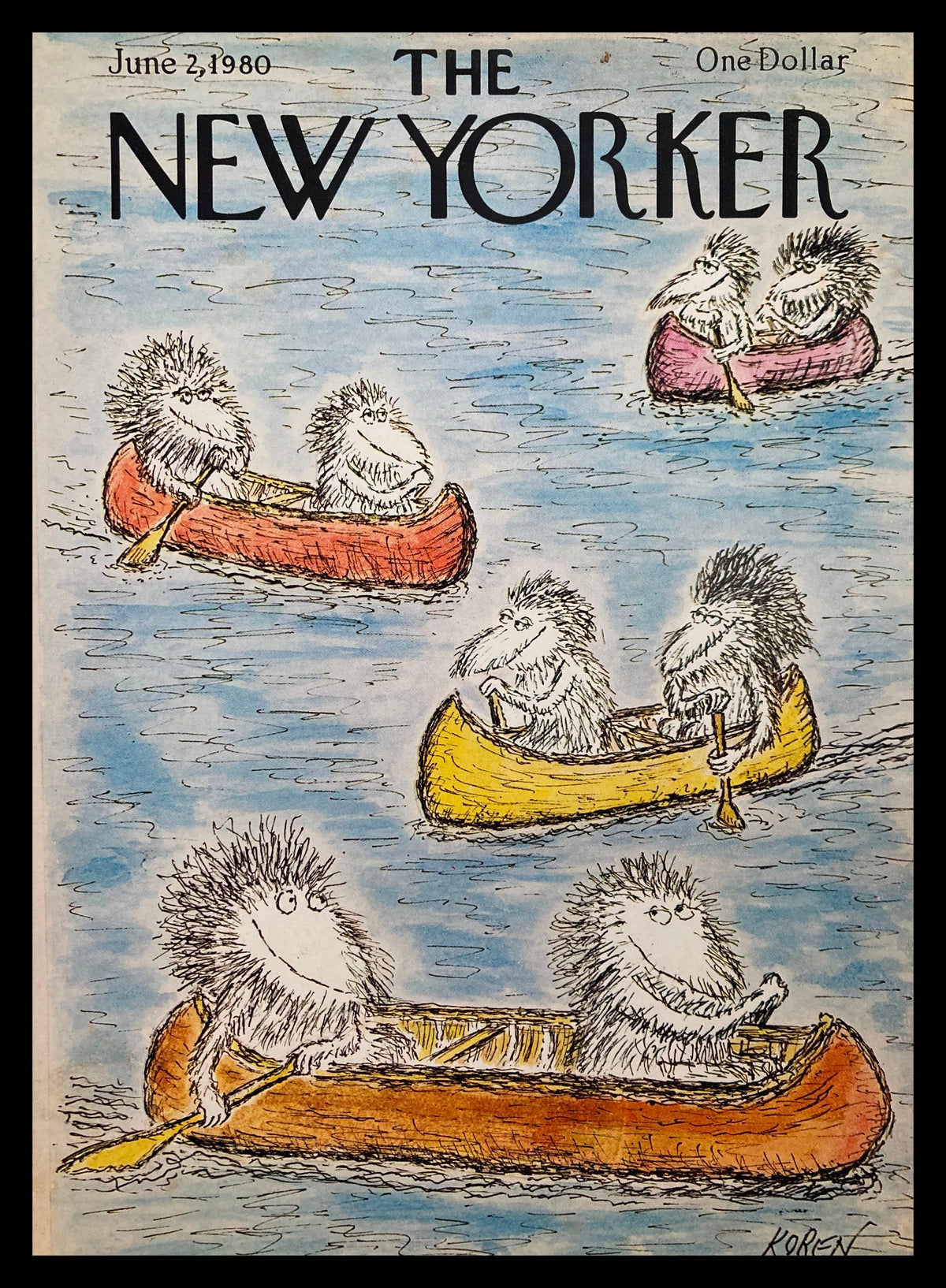 COVER ONLY The New Yorker June 2 1980 Boat Contest by Edward Koren featuring whimsical illustrations of characters in colorful canoes.
