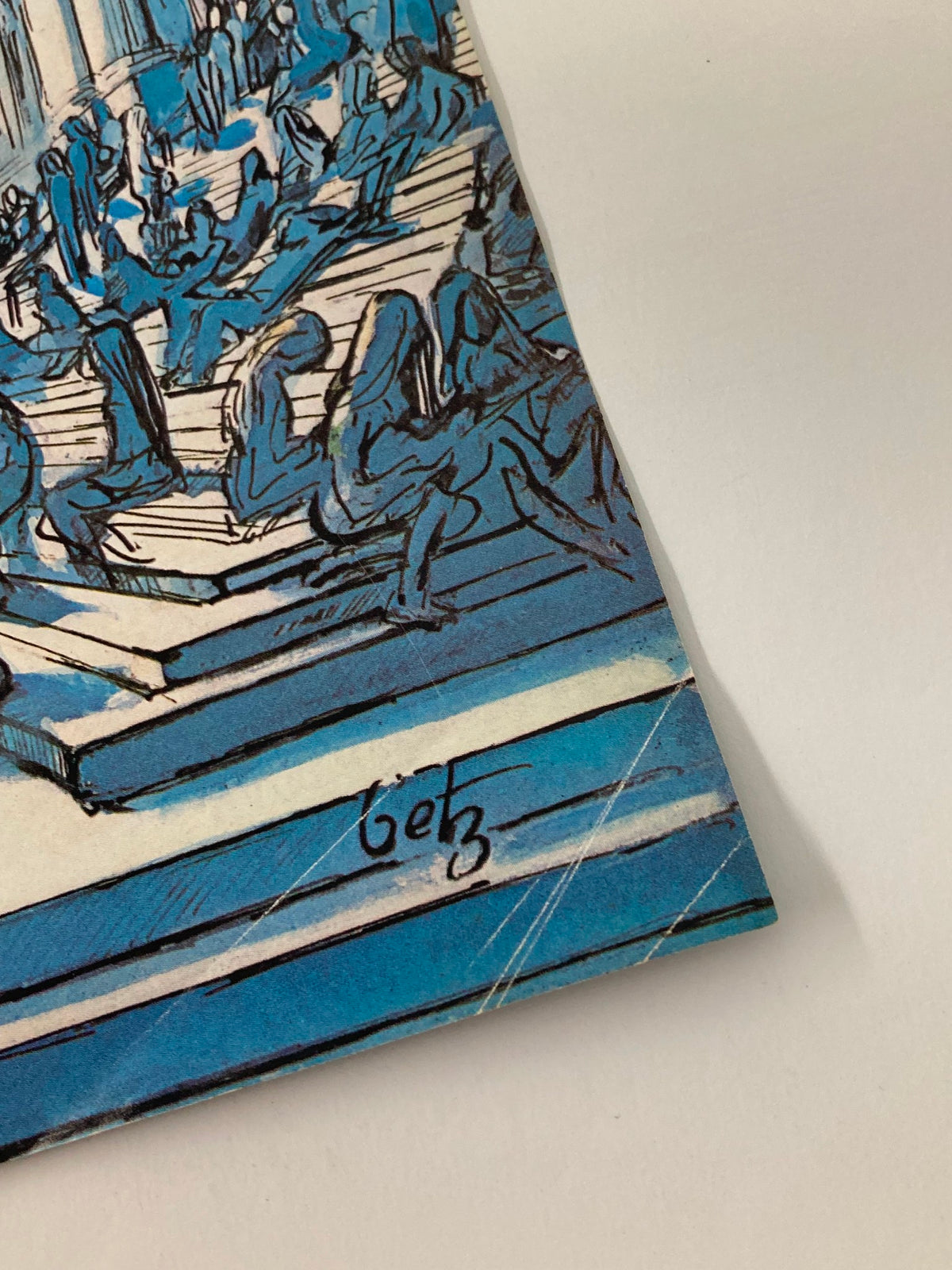 Close-up of the signature 'Getz' on the cover of The New Yorker June 27, 1977, showcasing the artist's distinct style and contribution to the magazine's iconic artwork.