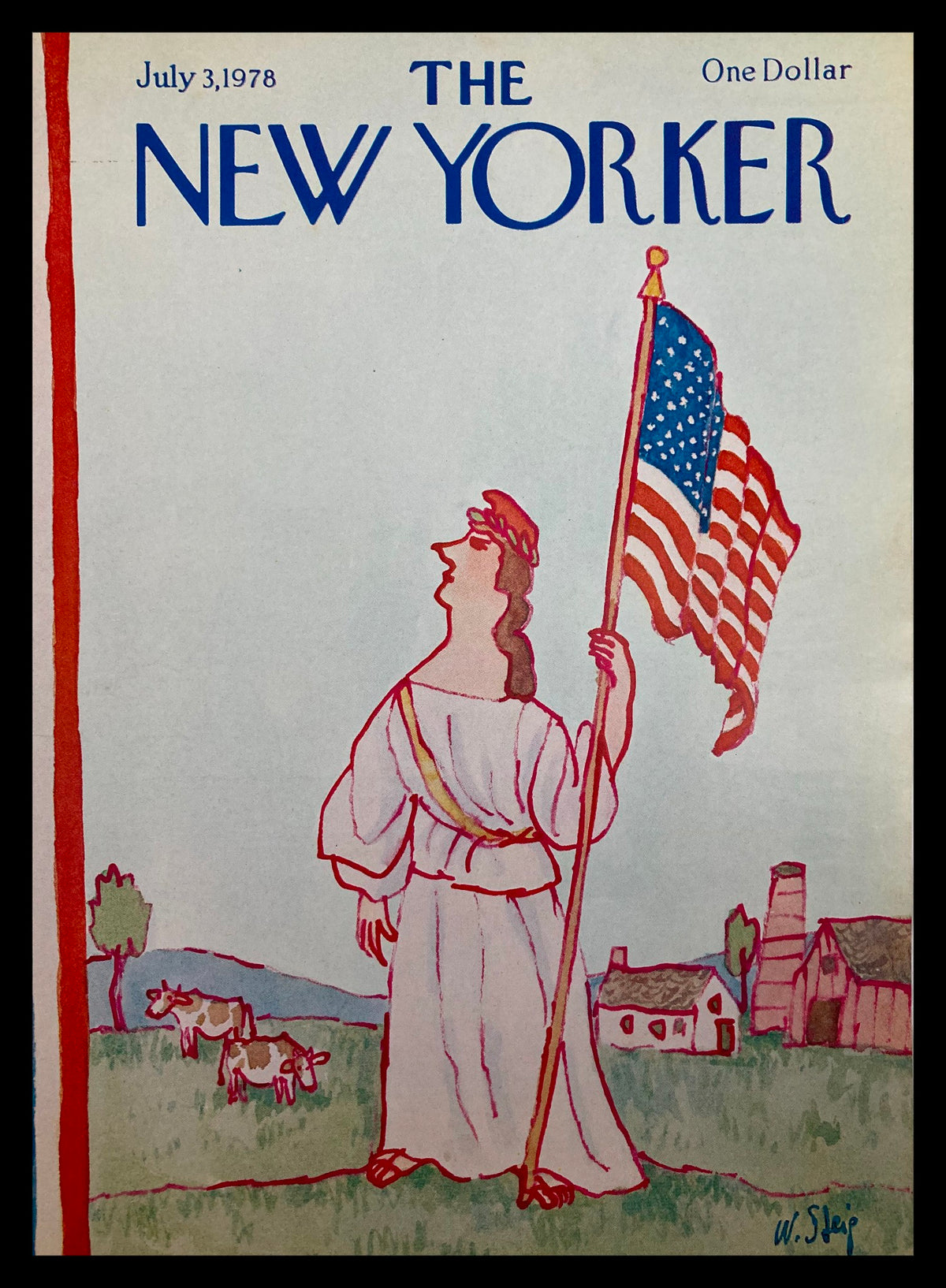 COVER ONLY The New Yorker July 3 1978 Independence Day by William Steig, featuring a figure holding an American flag, capturing the essence of Independence Day with a vibrant illustration.