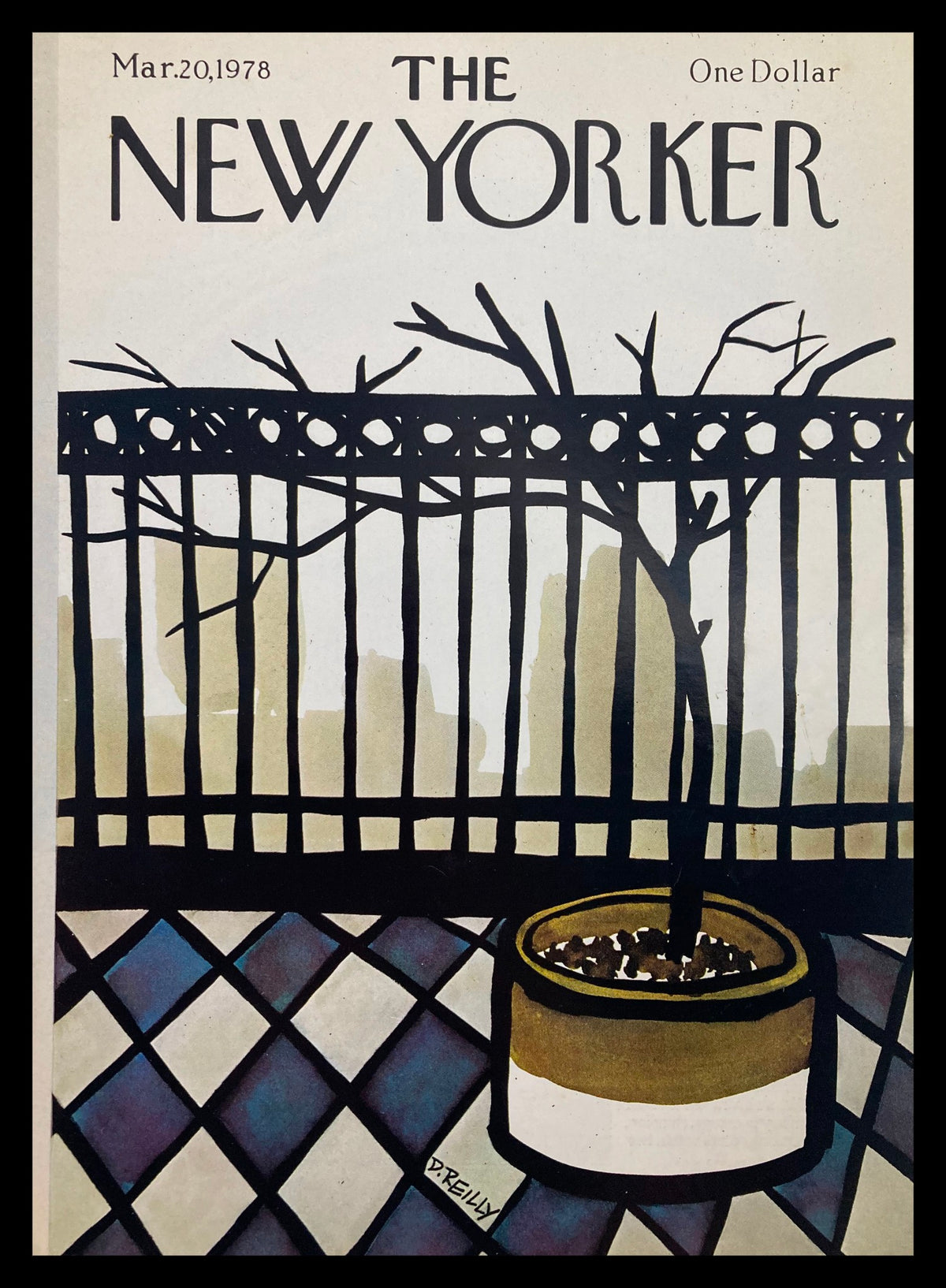COVER ONLY The New Yorker March 20 1978 Lonely by Donald Reilly, featuring a minimalist illustration of a potted plant and a fence, capturing the essence of 1970s magazine art.