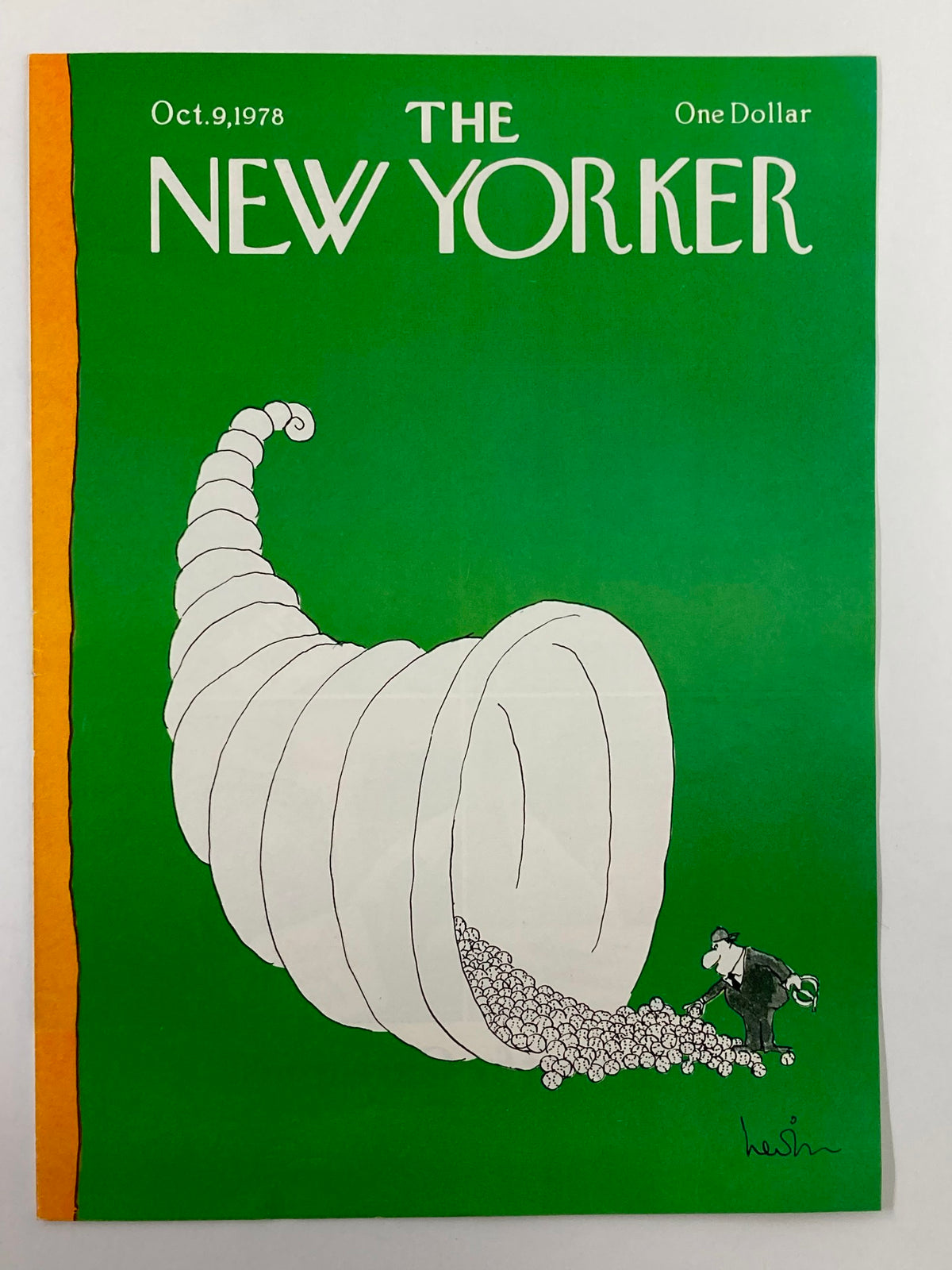 The New Yorker Cover October 9 1978 showcasing a charming artwork of a spiral shell pouring out a collection of balls. Created by Heidi Goennel, this cover embodies classic magazine art style.