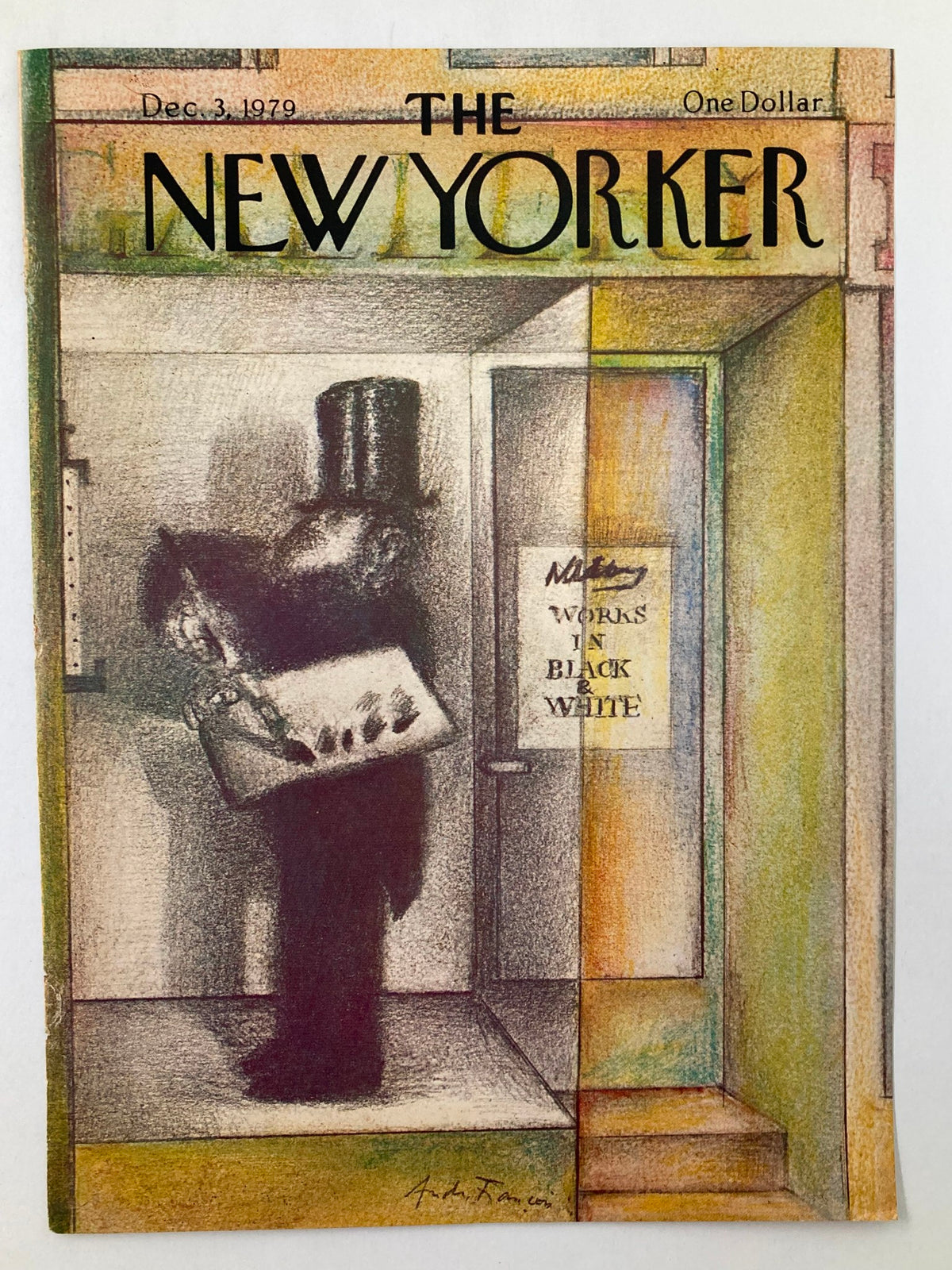 COVER ONLY The New Yorker December 3 1979 Black & White by A. Francois, showcasing artistic details of a distinguished figure in a top hat, illustrating a unique blend of color and monochrome themes.