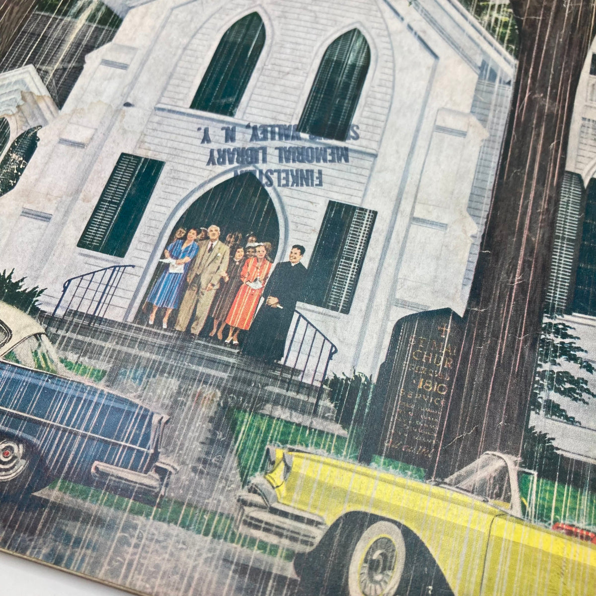 Cover image of Saturday Evening Post Magazine May 24 1958 featuring the Episcopal Church in Bridgewater with a gathering of people outside.