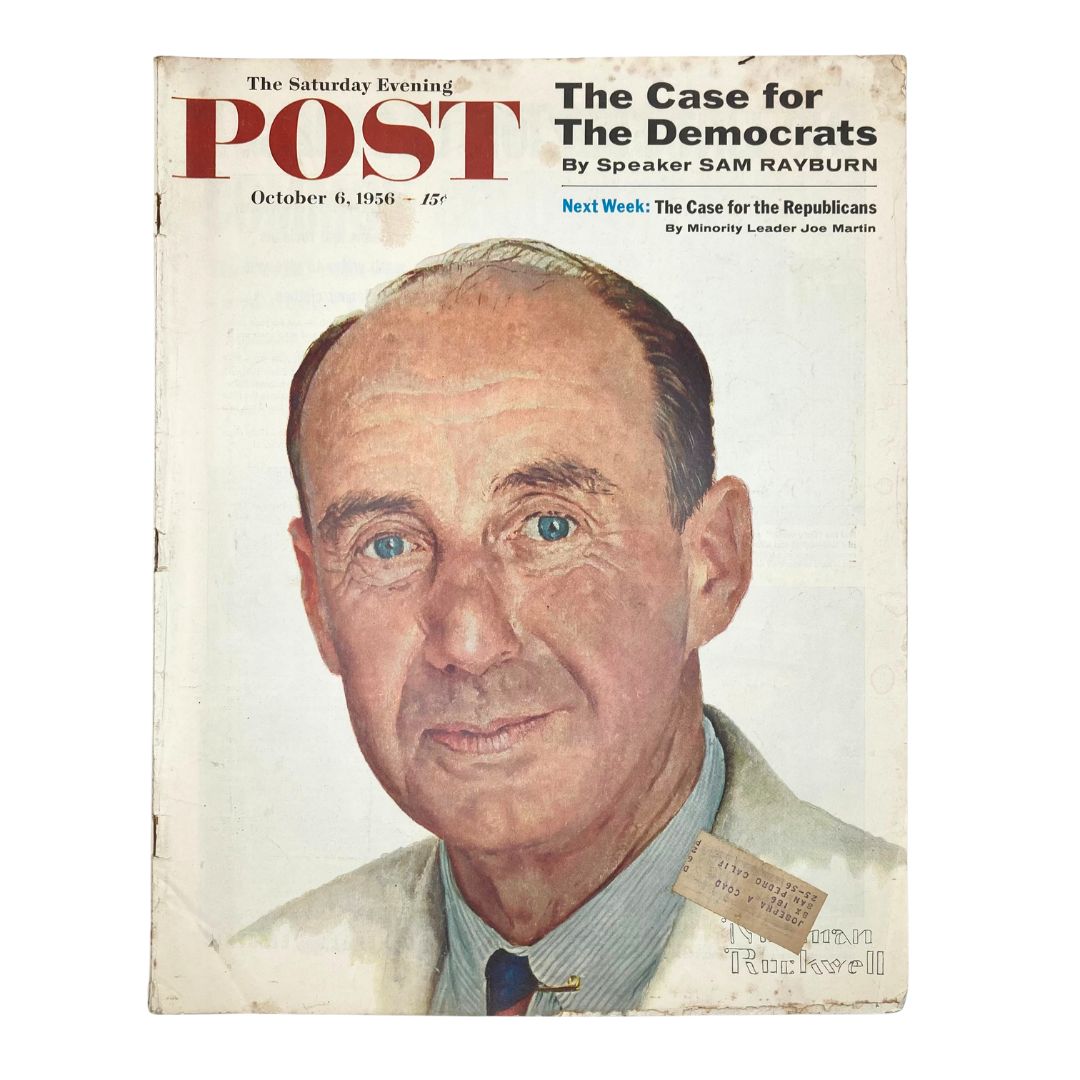 Cover of the Saturday Evening Post Magazine from October 6, 1956, featuring a portrait of speaker Sam Rayburn, illustrated by Norman Rockwell.