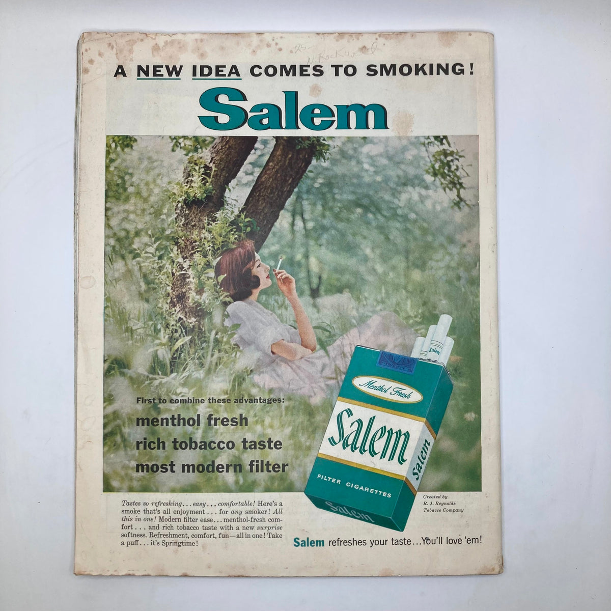 Cover of the Saturday Evening Post Magazine from October 6, 1956, featuring a vintage Salem cigarette advertisement showcasing a woman relaxing outdoors, promoting menthol freshness and rich tobacco taste.