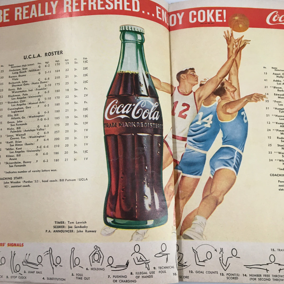 January 15 1960 NCAA Basketball UCLA vs SC The Tipoff Official Program featuring U.C.L.A. roster and Coca-Cola advertisement during a basketball game.