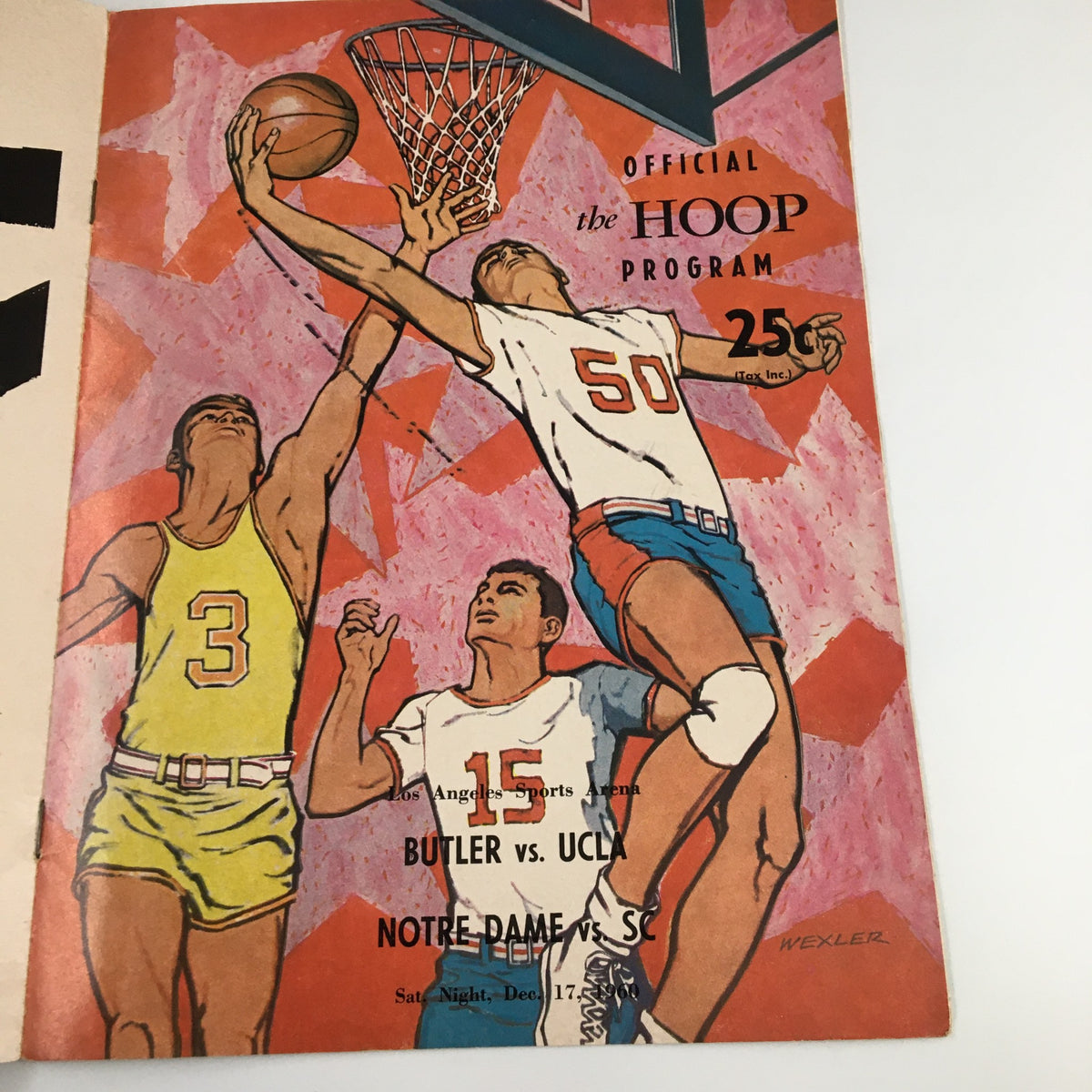 Cover illustration of the official program for December 17, 1960 NCAA Basketball Butler vs UCLA, depicting iconic sports action.