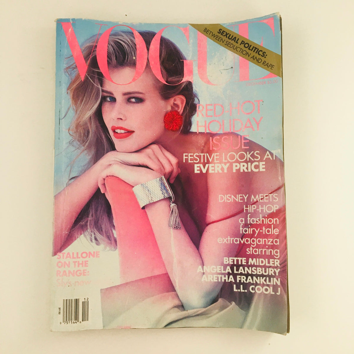 Vogue Magazine, December 1991: Featuring German model Claudia Schiffer on the cover