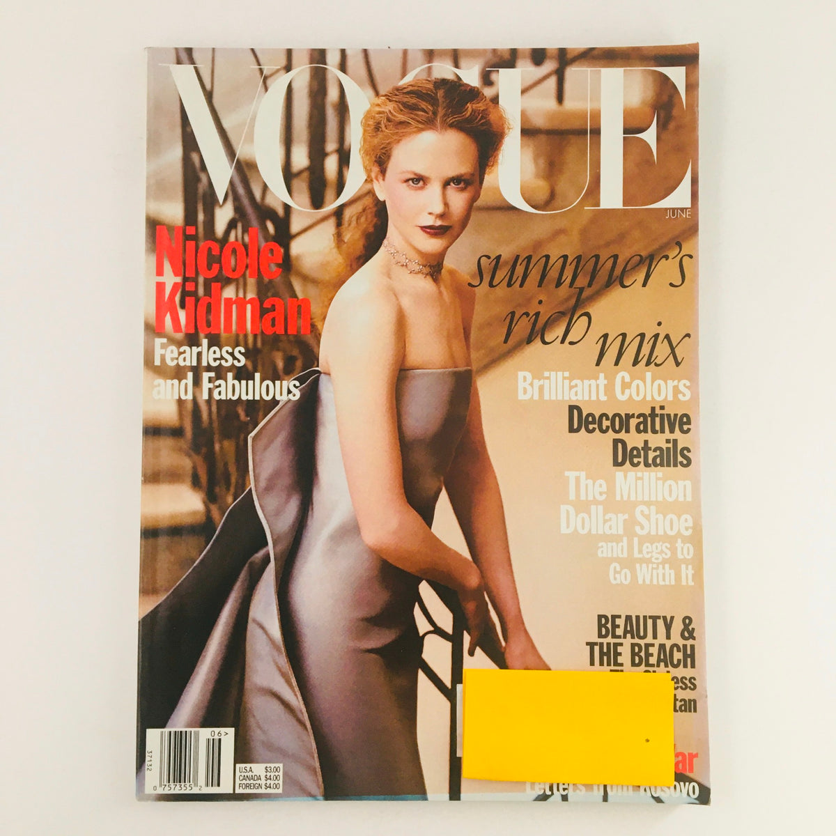 Vogue Magazine June 1999 featuring Nicole Kidman on the cover, titled 'Fearless and Fabulous', showcasing her elegant look in a stylish gown.