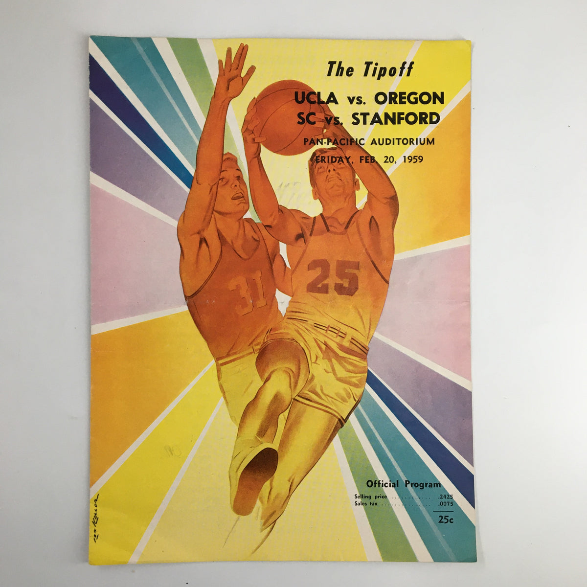 February 20 1959 NCAA Basketball UCLA vs Oregon The Tipoff Official Program cover featuring players in action and vibrant colors.