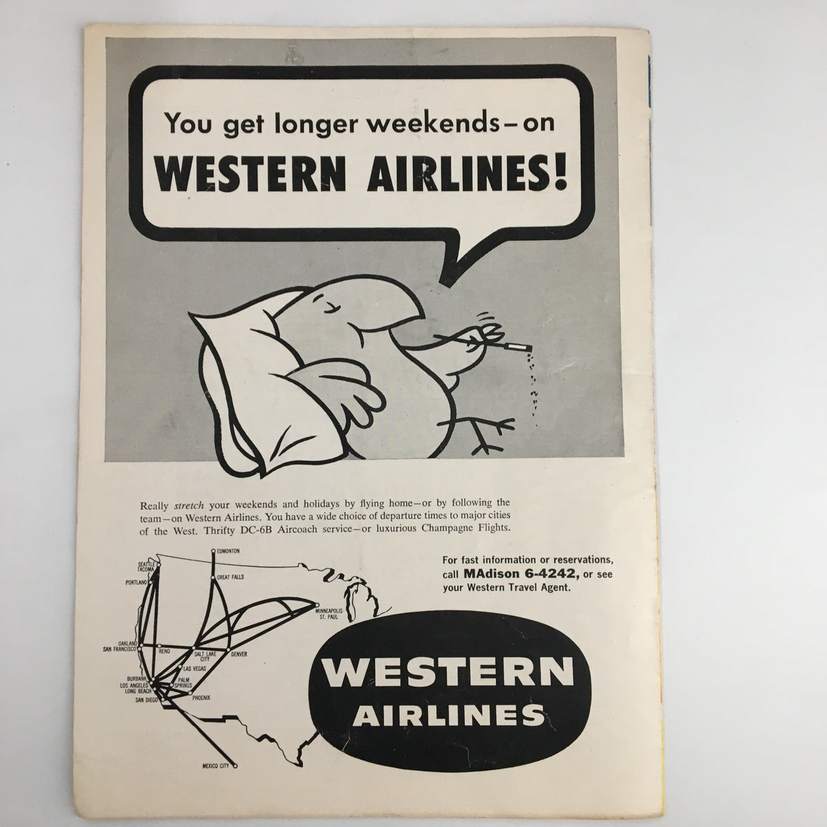 Advertisement for Western Airlines featured in the January 17 1959 NCAA Basketball SC vs UCLA official program, promoting travel options for sports fans.