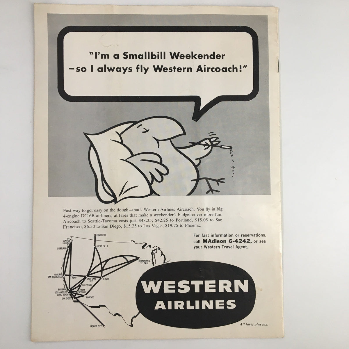 Vintage advertisement from the February 7, 1959 NCAA Basketball program, promoting Western Airlines travel services.