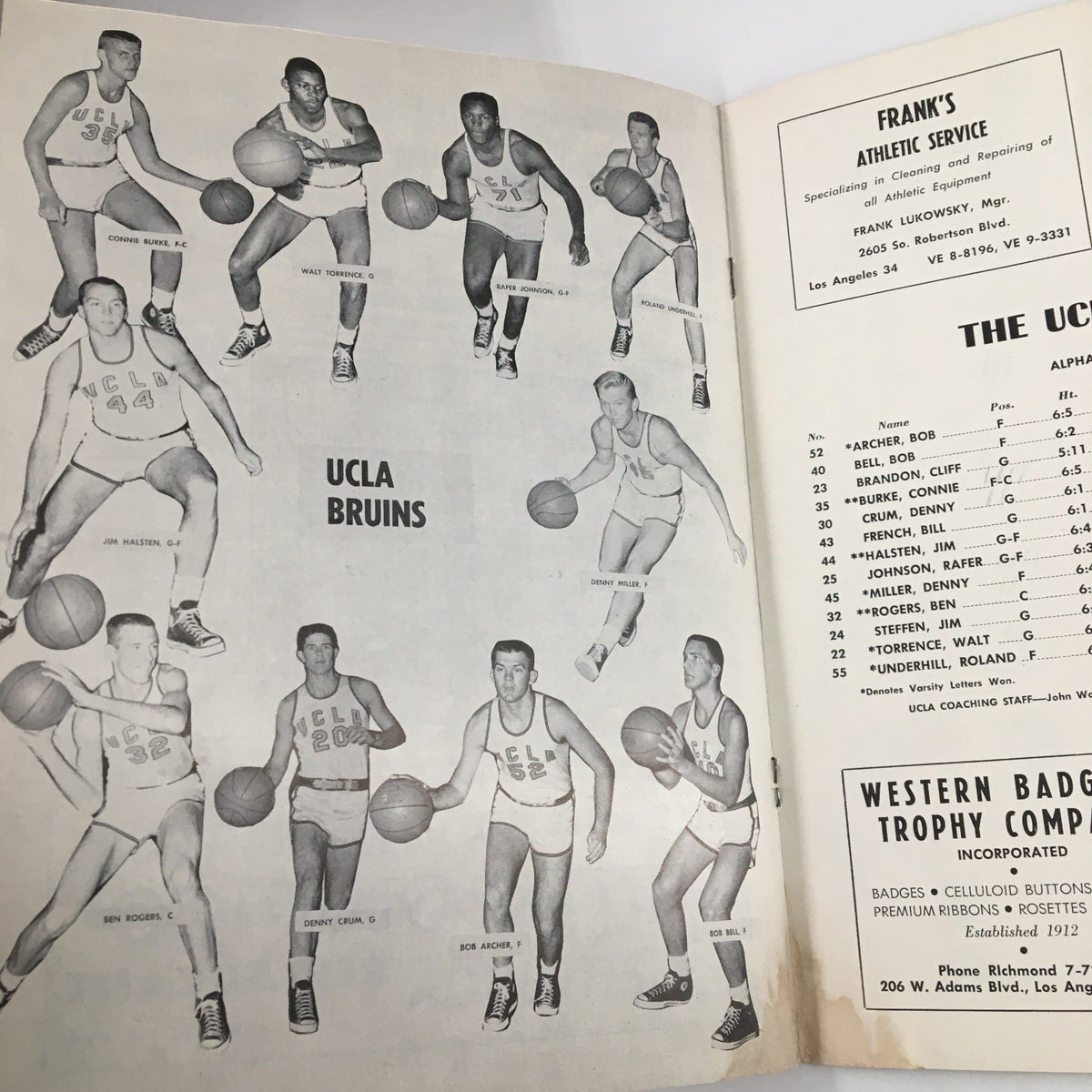 February 22, 1958 NCAA Basketball Oregon State vs UCLA Official Program showcasing a page with multiple images of UCLA Bruins basketball players.