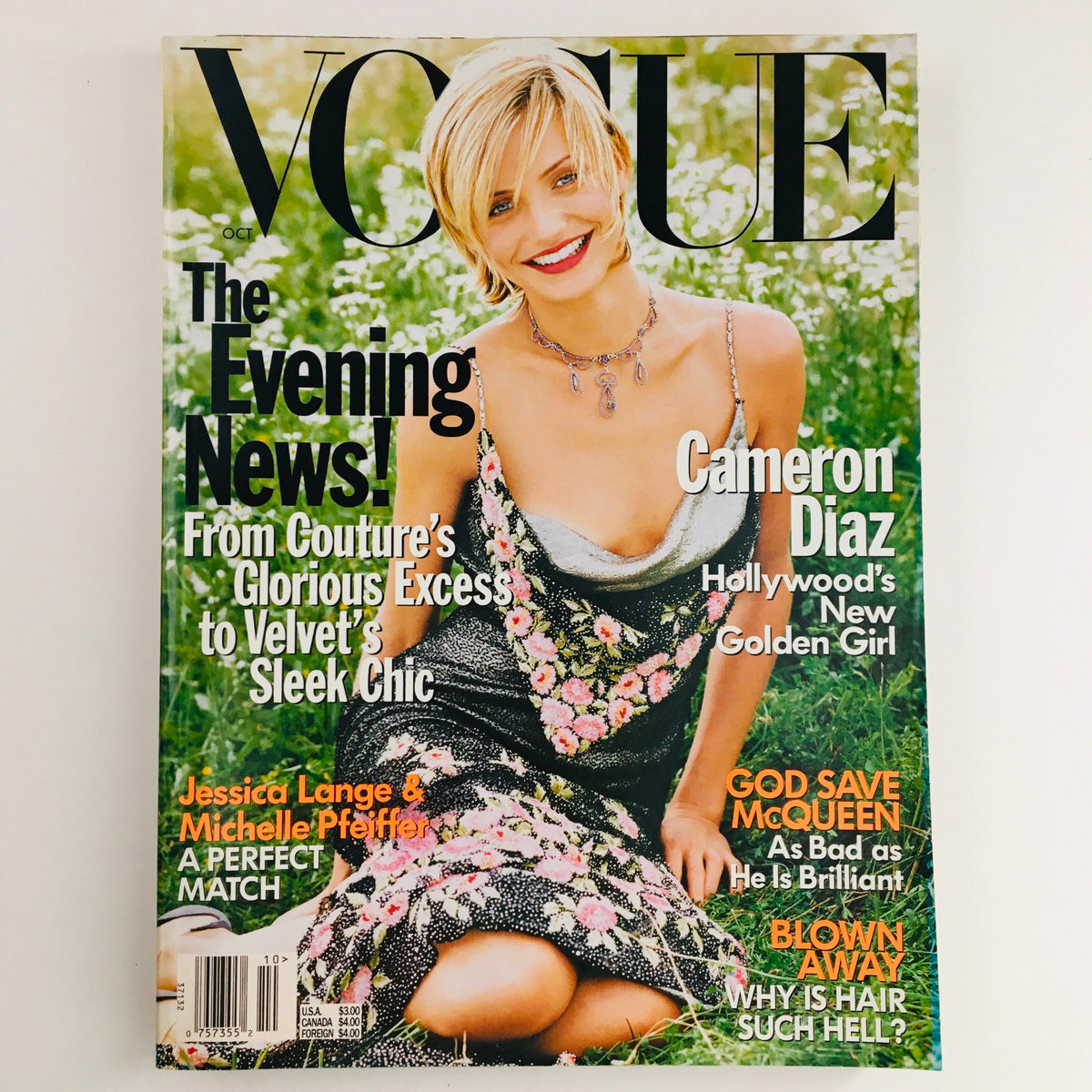 Cover of Vogue Magazine October 1997 featuring American actress Cameron Diaz, highlighting her stunning look and fashion style from the late '90s.