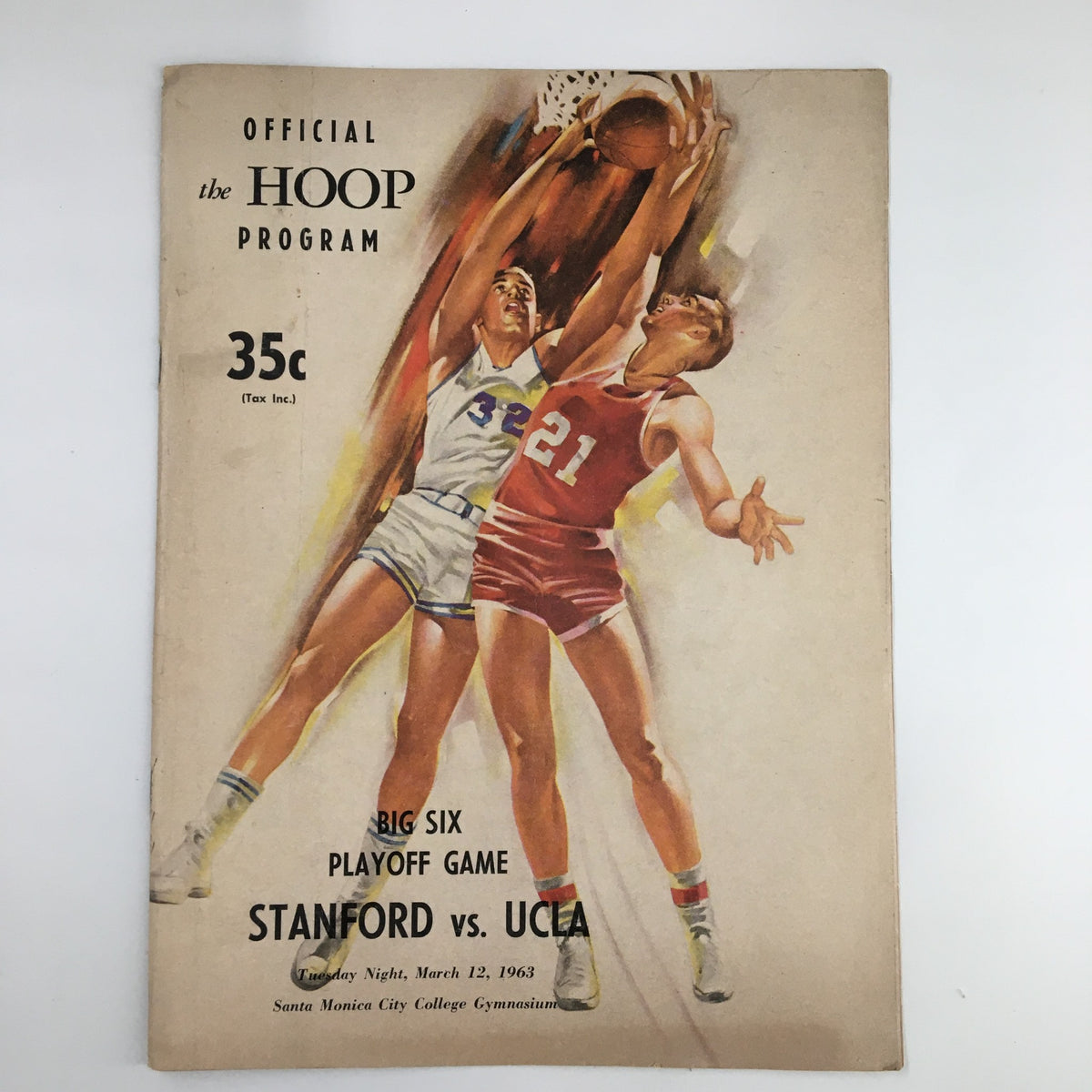 March 12 1963 NCAA Basketball Stanford vs UCLA Official Program cover illustration featuring players in action during a game.