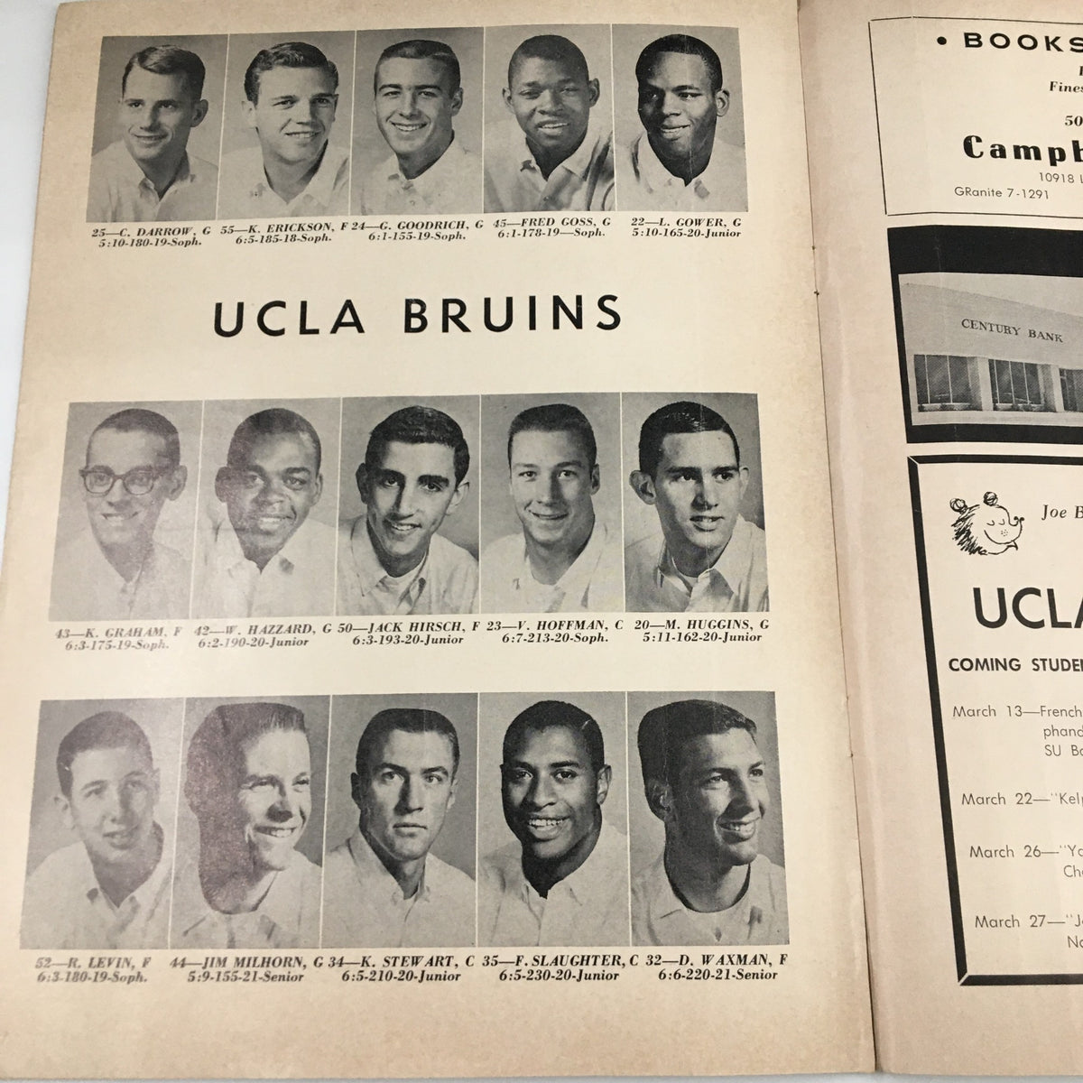 March 12 1963 NCAA Basketball Stanford vs UCLA Official Program featuring team photos of the UCLA Bruins players.
