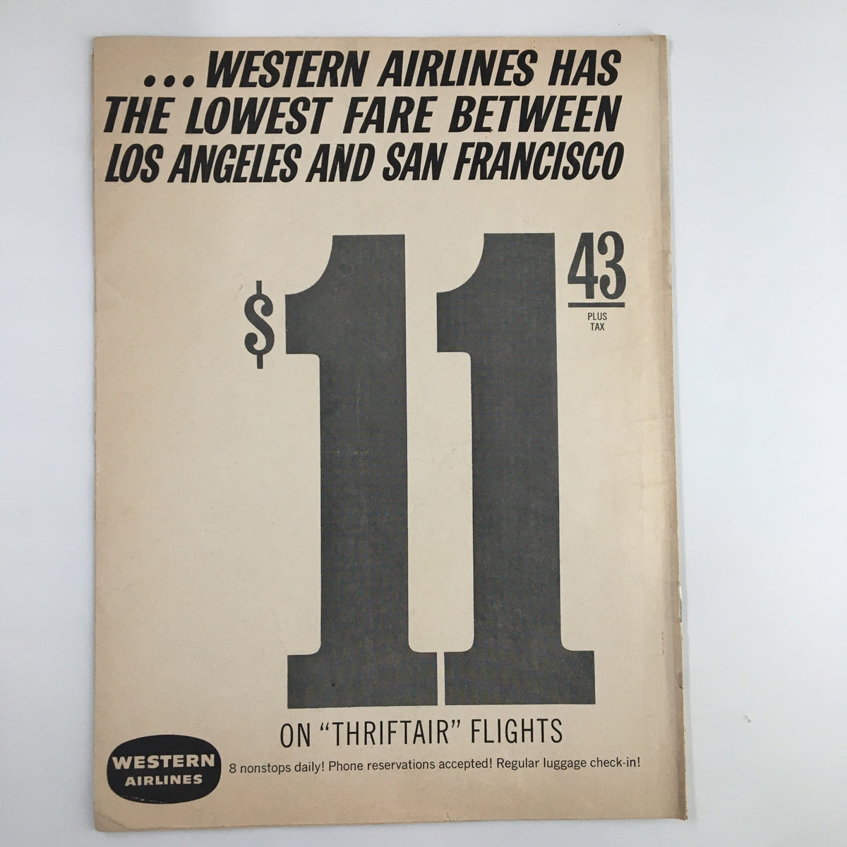 Advertisement for Western Airlines detailing airfare rates between Los Angeles and San Francisco, featured in the March 12, 1963 NCAA Basketball Stanford vs UCLA program.