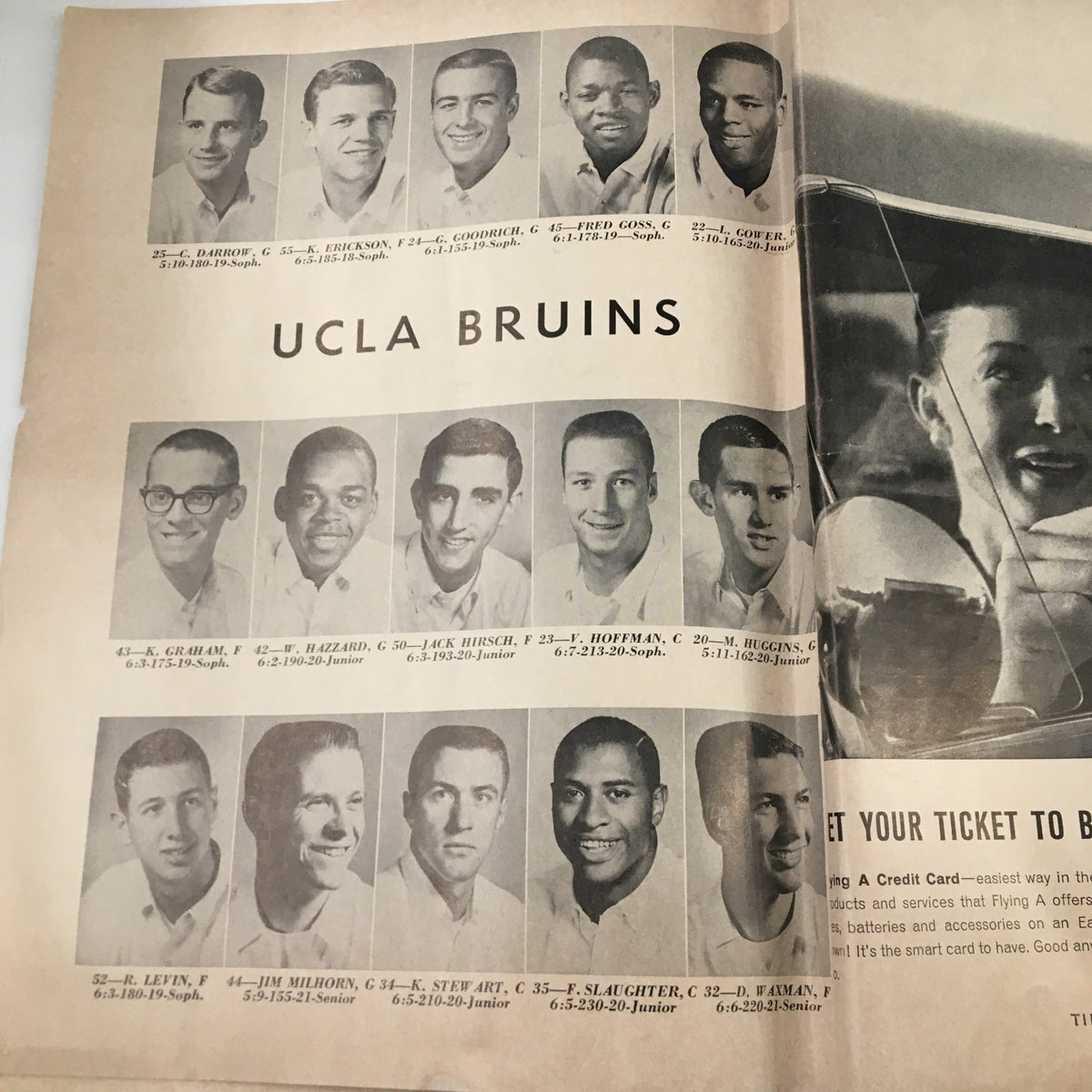 1963 NCAA Basketball Official Program featuring UCLA Bruins team members' photos from the March 9 1963 game between California and UCLA.