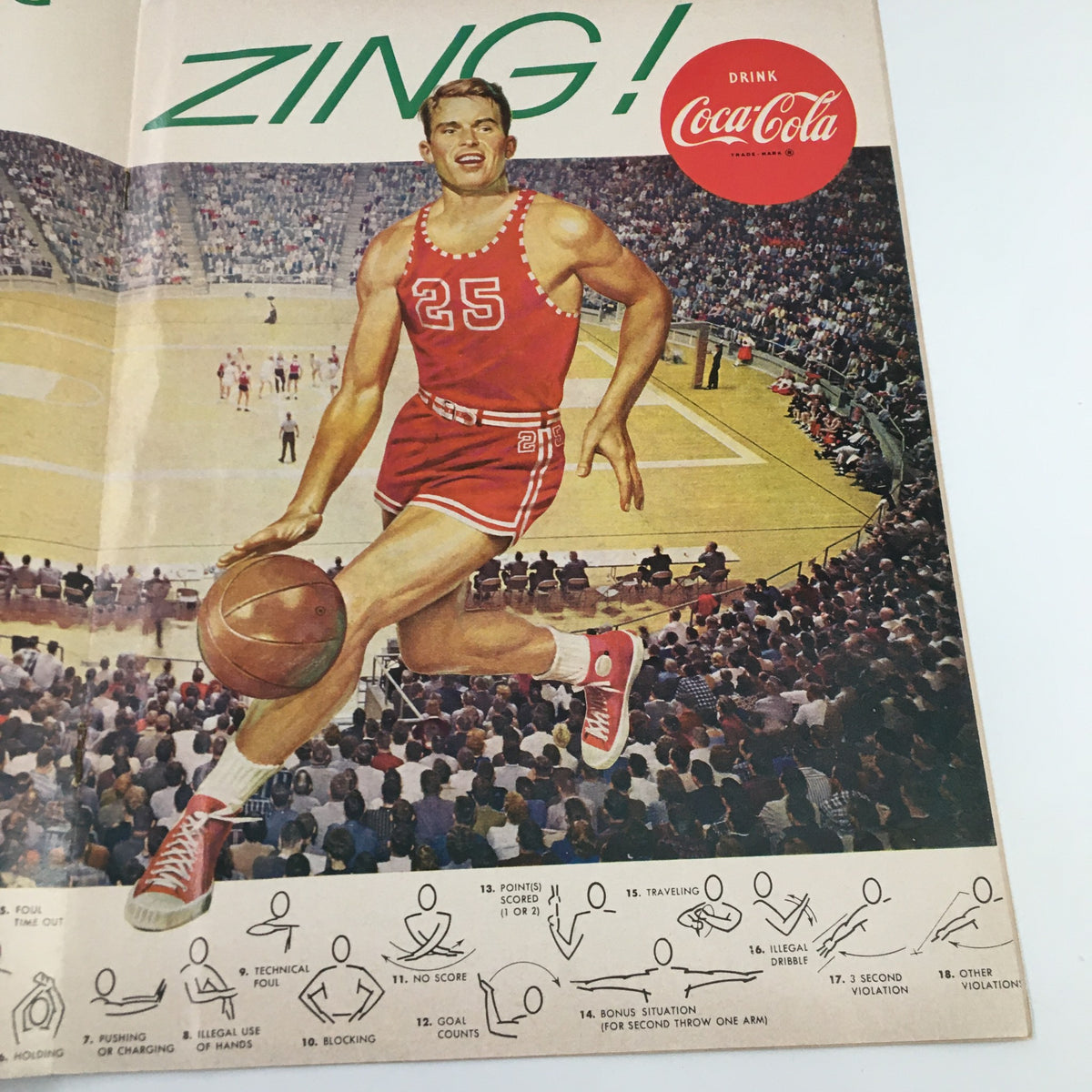 Cover image of the December 14 1962 NCAA Basketball Oklahoma vs UCLA Official Program depicting a player in action with a basketball, promoting Coca-Cola.