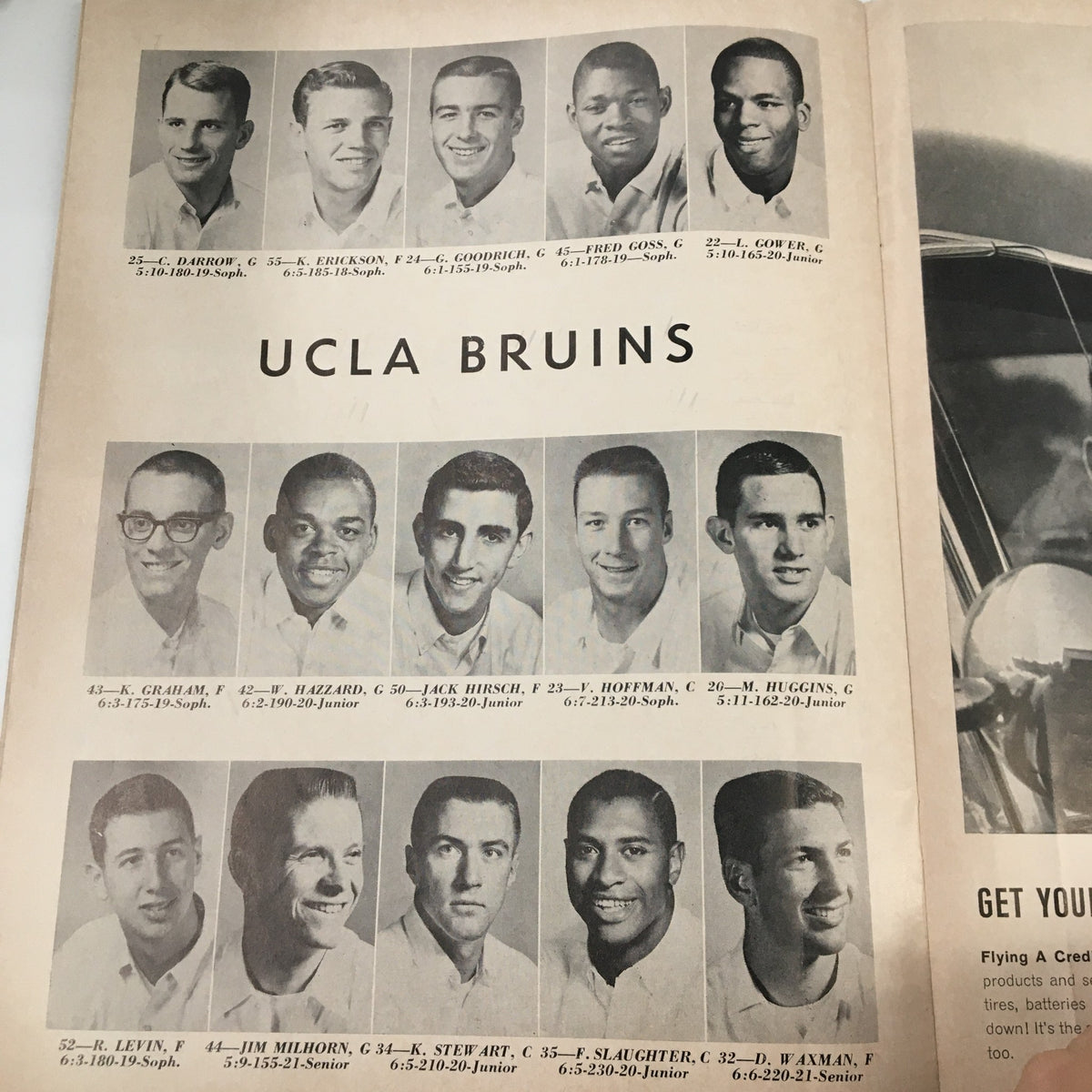 Photographs of UCLA Bruins team members included in the December 14 1962 NCAA Basketball Oklahoma vs UCLA Official Program.