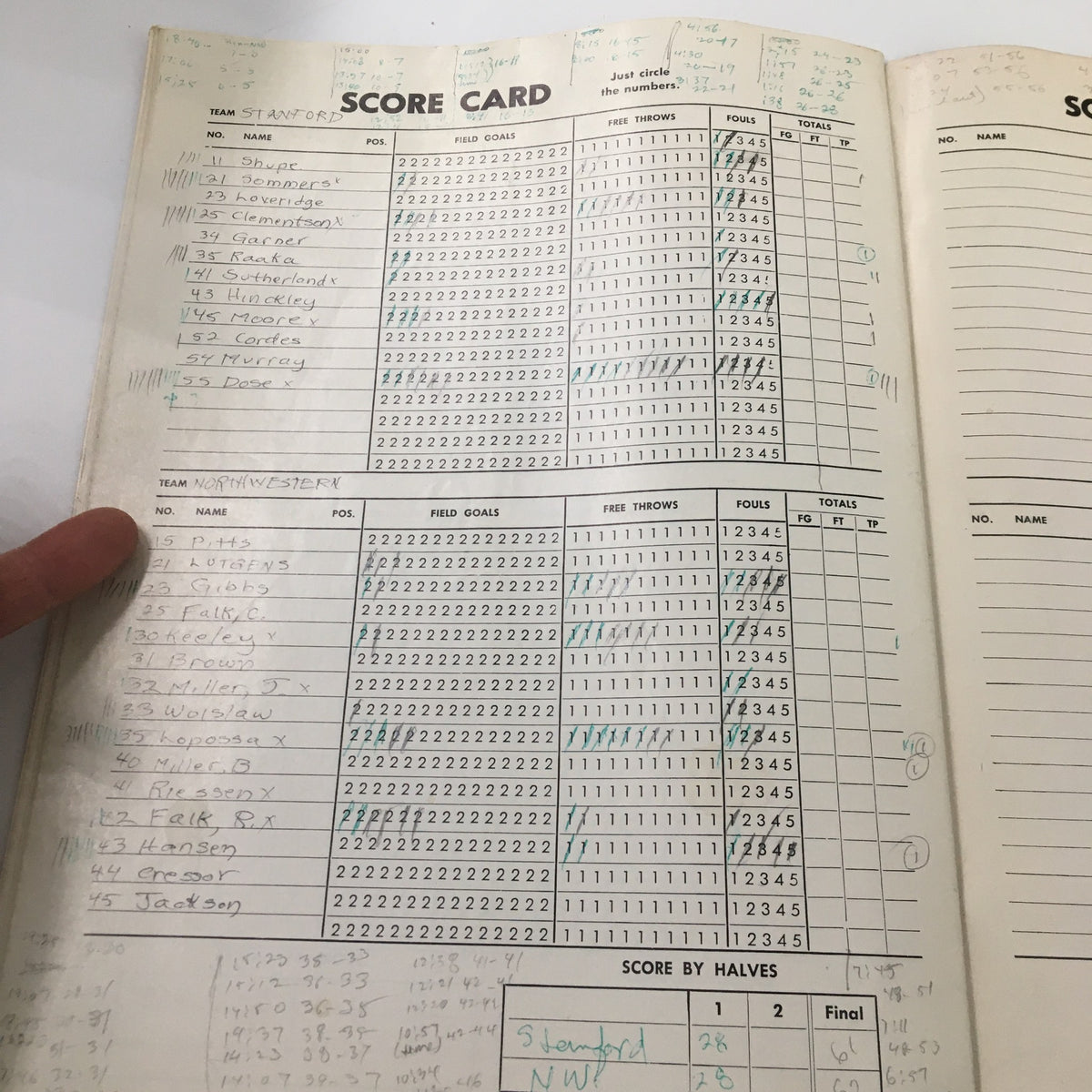 Scorecard page in the December 26 1962 NCAA St. Louis vs UCLA Basketball Classic Official Program, featuring recorded statistics from the NCAA basketball games.