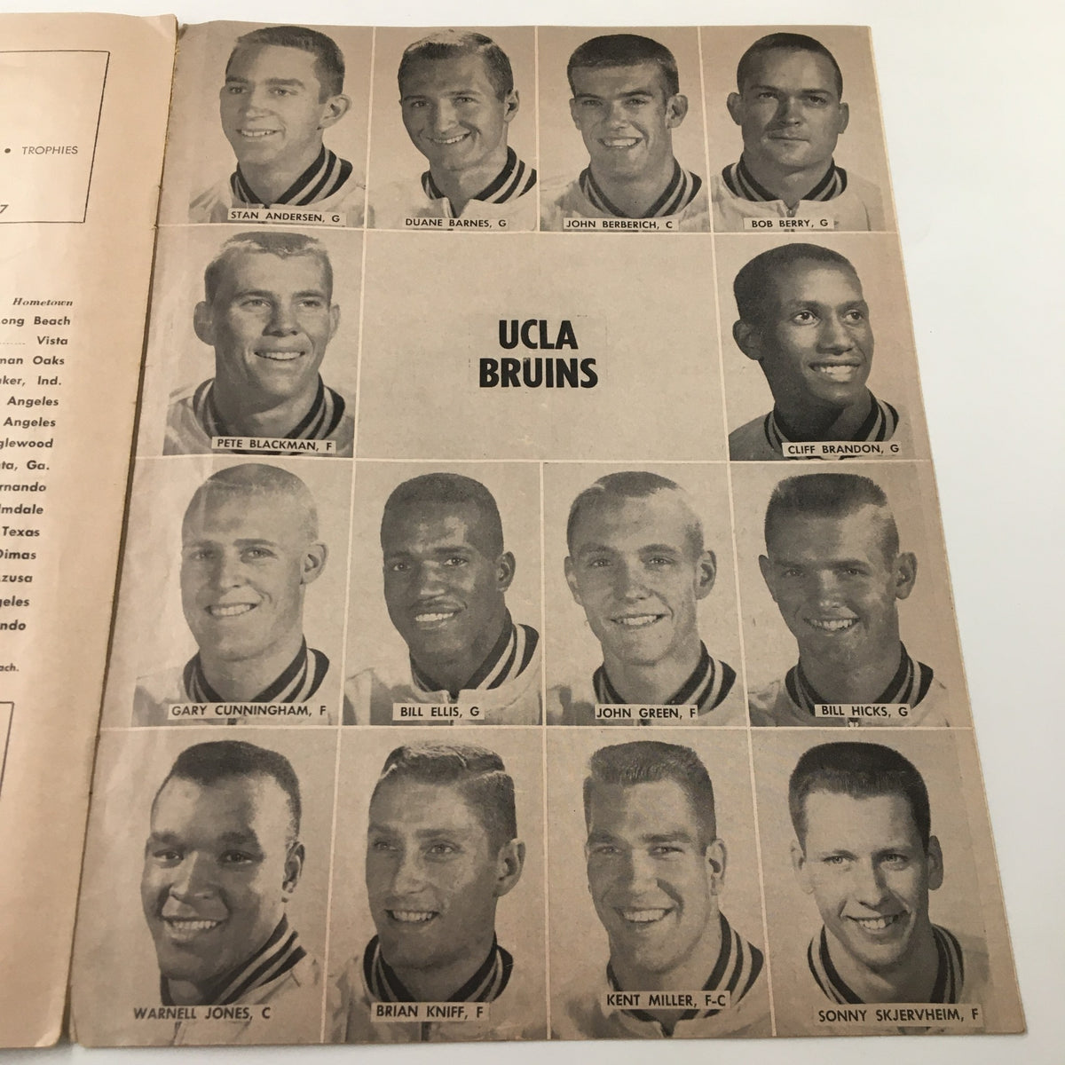 Team photo of the UCLA Bruins basketball players, showcased in the March 5 1960 NCAA Basketball SC vs UCLA The Hoop Official Program.