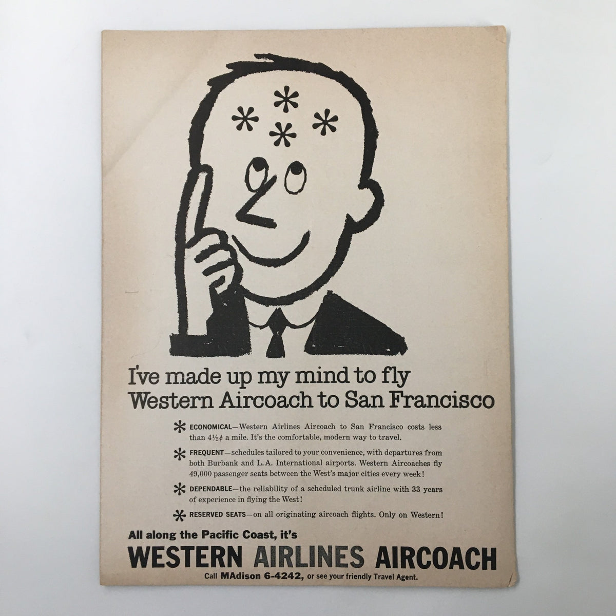 Advertisement for Western Airlines, featuring a cartoon character, from the March 5 1960 NCAA Basketball SC vs UCLA The Hoop Official Program.