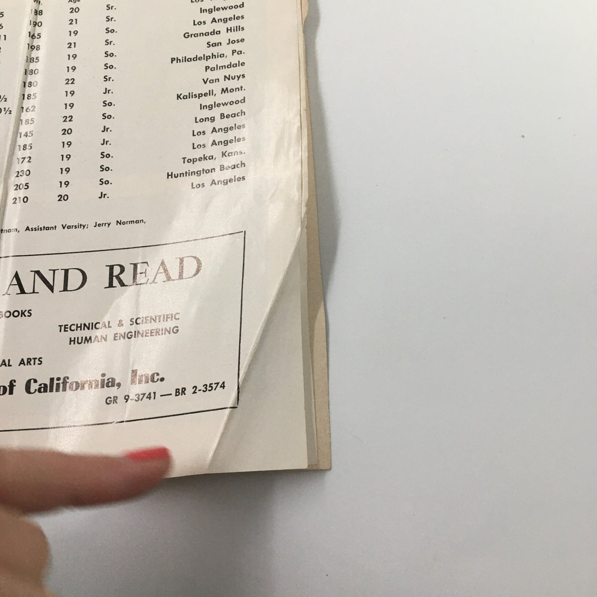 February 17 1962 NCAA Basketball SC vs UCLA Bruins The Hoop Official Program featuring a close-up of a page with unique notations and a torn edge.