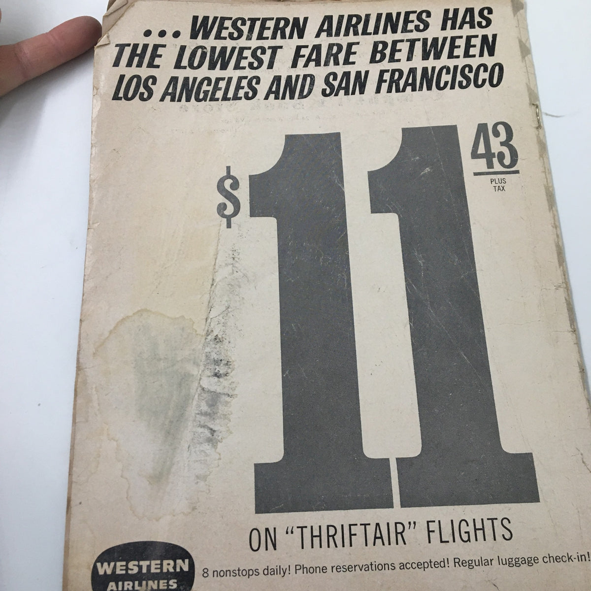 Advertisement from the March 8 1963 NCAA Basketball Stanford vs UCLA The Hoop Official Program showcasing the affordable fare of Western Airlines between Los Angeles and San Francisco.