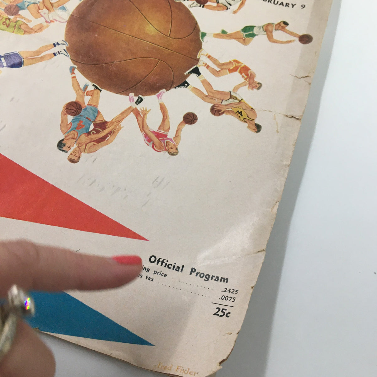 Detail of the cover for the February 9, 1962 NCAA Basketball USC vs Stanford official program highlighting the pricing and official program label.