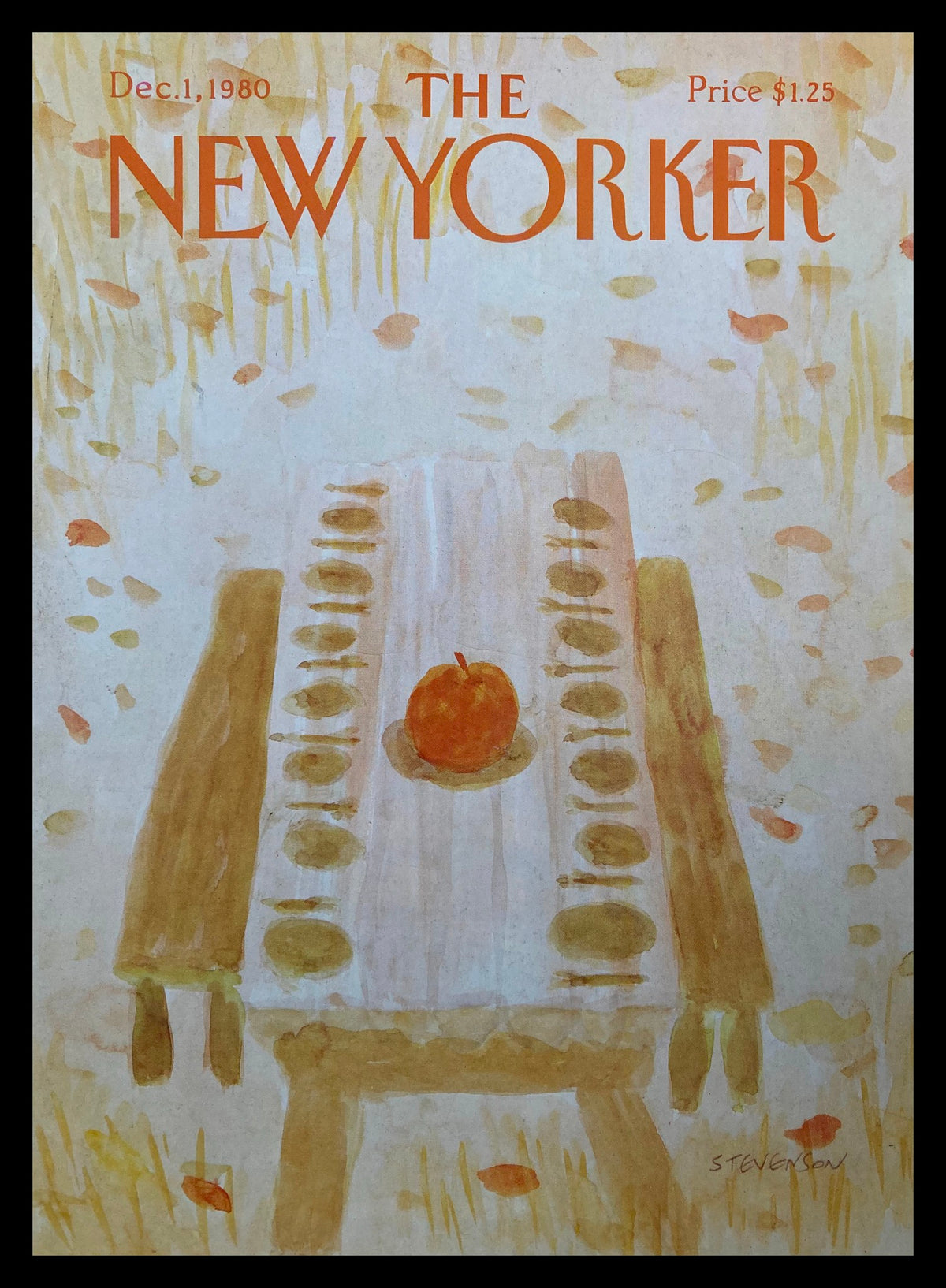 COVER ONLY The New Yorker December 1 1980 featuring a nostalgic apple dinner illustration by Stevenson, showcasing warm autumn colors.