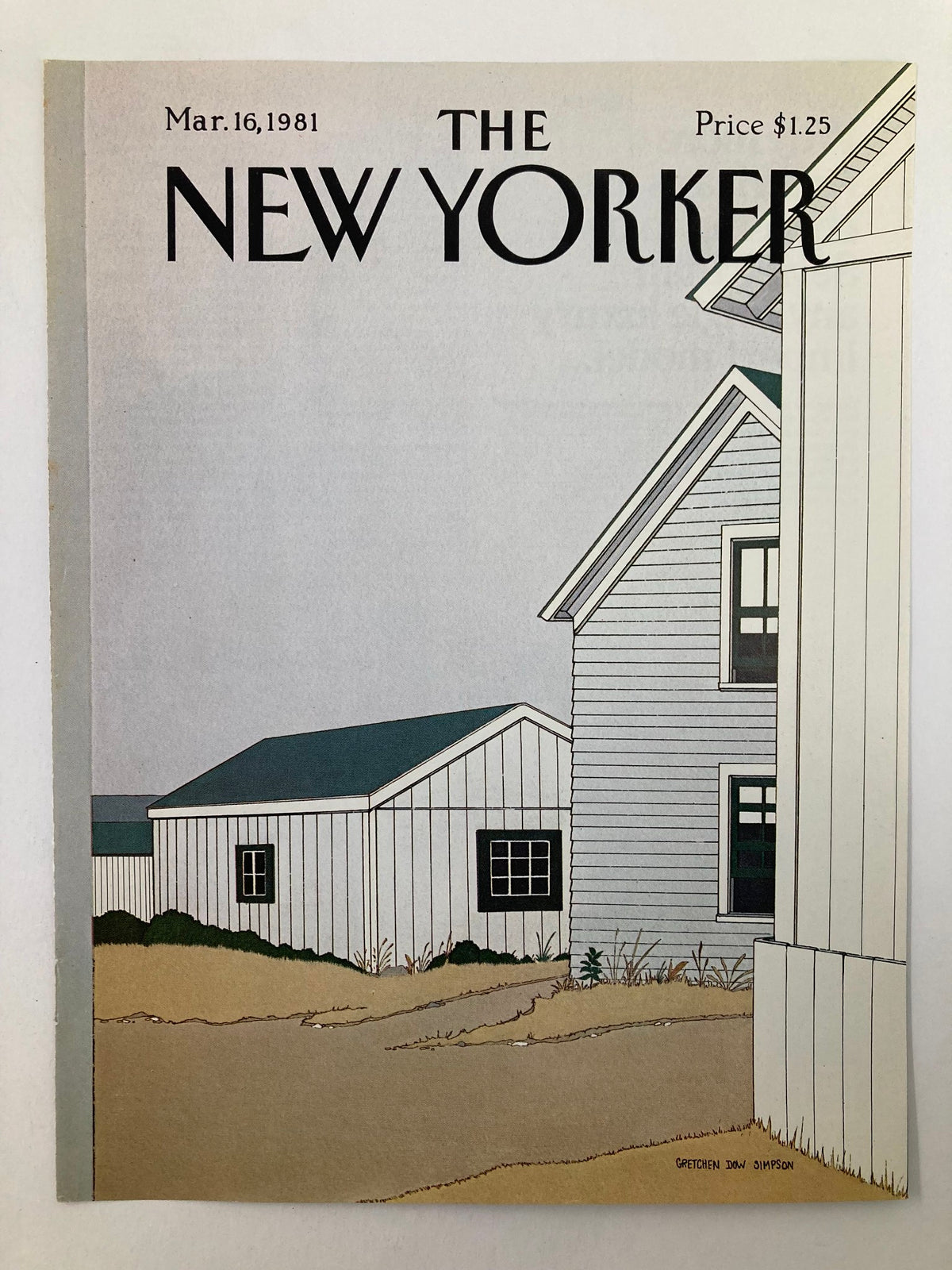 COVER ONLY The New Yorker March 16 1981 featuring artwork titled White Houses by G. D. Simpson. The cover displays two white houses with green roofs set against a muted background, capturing the essence of vintage magazine art.