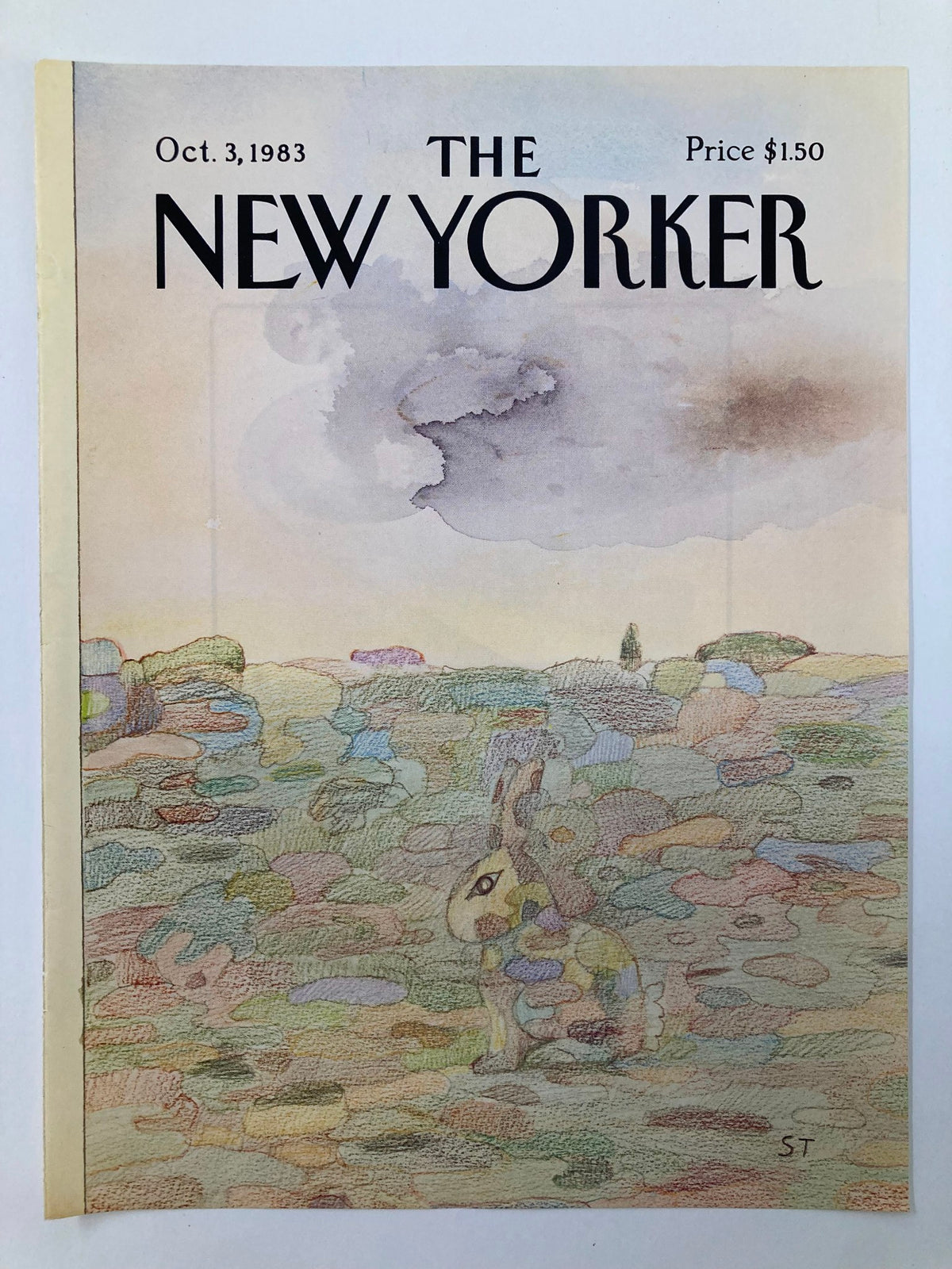 Cover only The New Yorker October 3 1983 Bunny-flage by Saul Steinberg, showcasing playful illustration of a rabbit in a textured, colorful landscape.