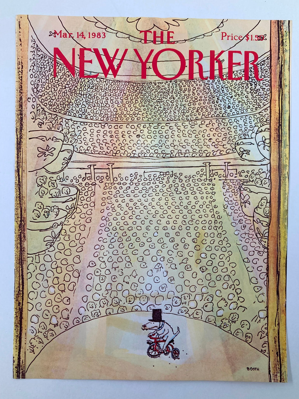 COVER ONLY The New Yorker March 14 1983 Big Crowd by George Booth, featuring whimsical illustration of a crowded scene with vibrant colors and unique design, ideal for collectors and art lovers.